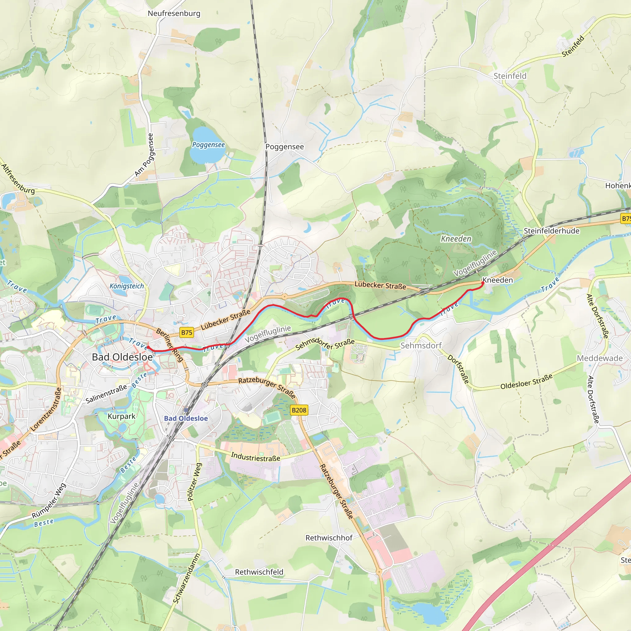 Bad Oldesloe to Kneeden Walk via River Trave mobile static map