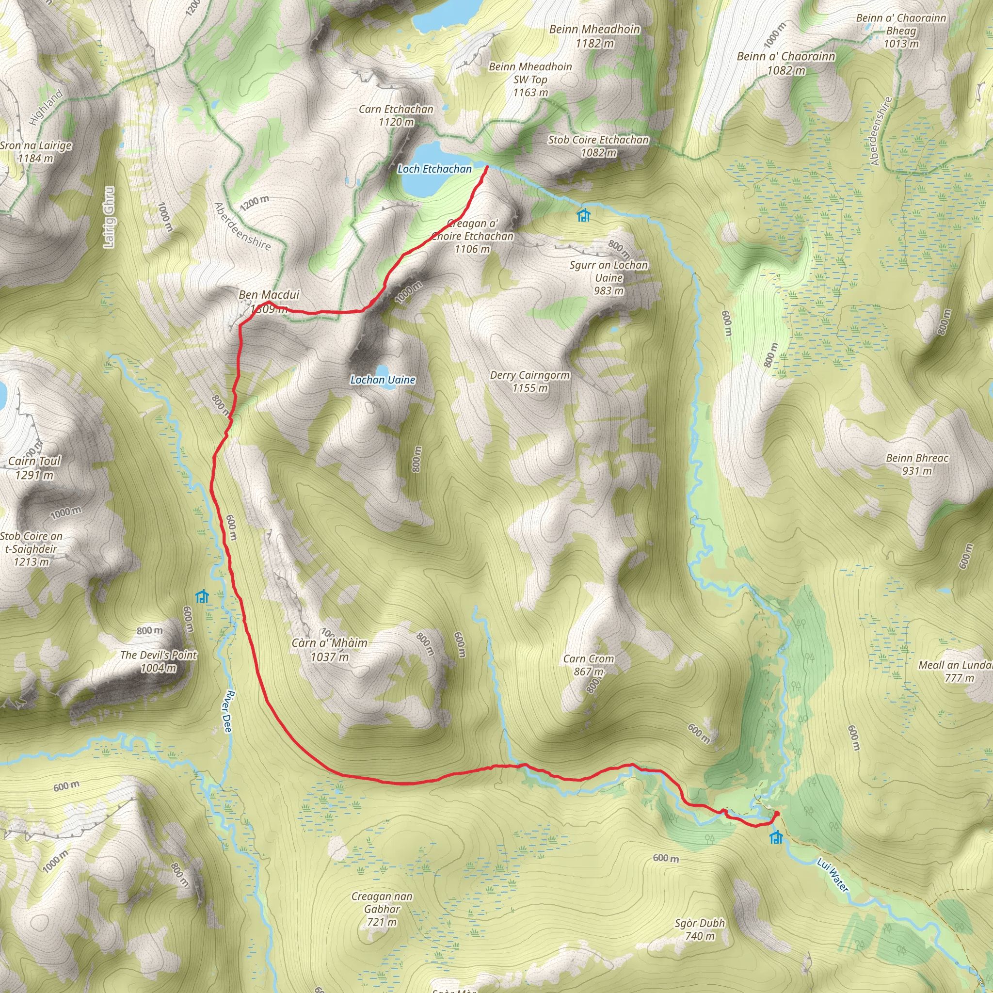 Loch Etchachan and Ben Macdui from Derry Lodge mobile static map
