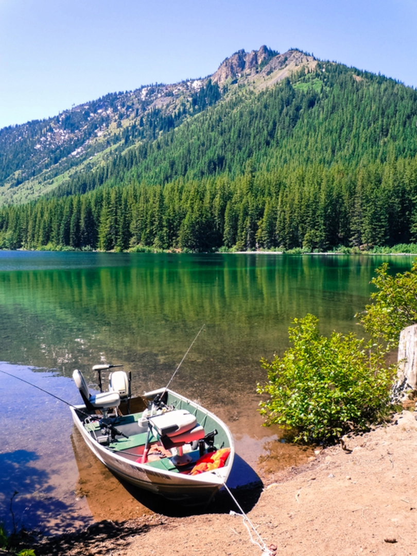 An image depicting the trail Walupt Lake Horse Camp Trail and its surrounding area.