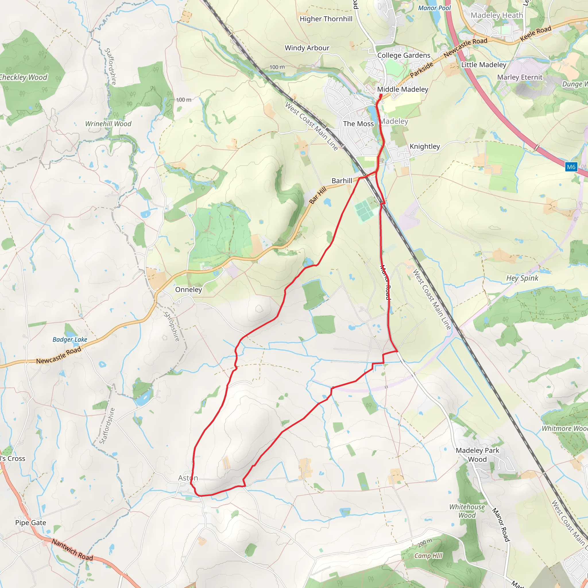 Madeley and Aston Loop via Madeley Pool mobile static map