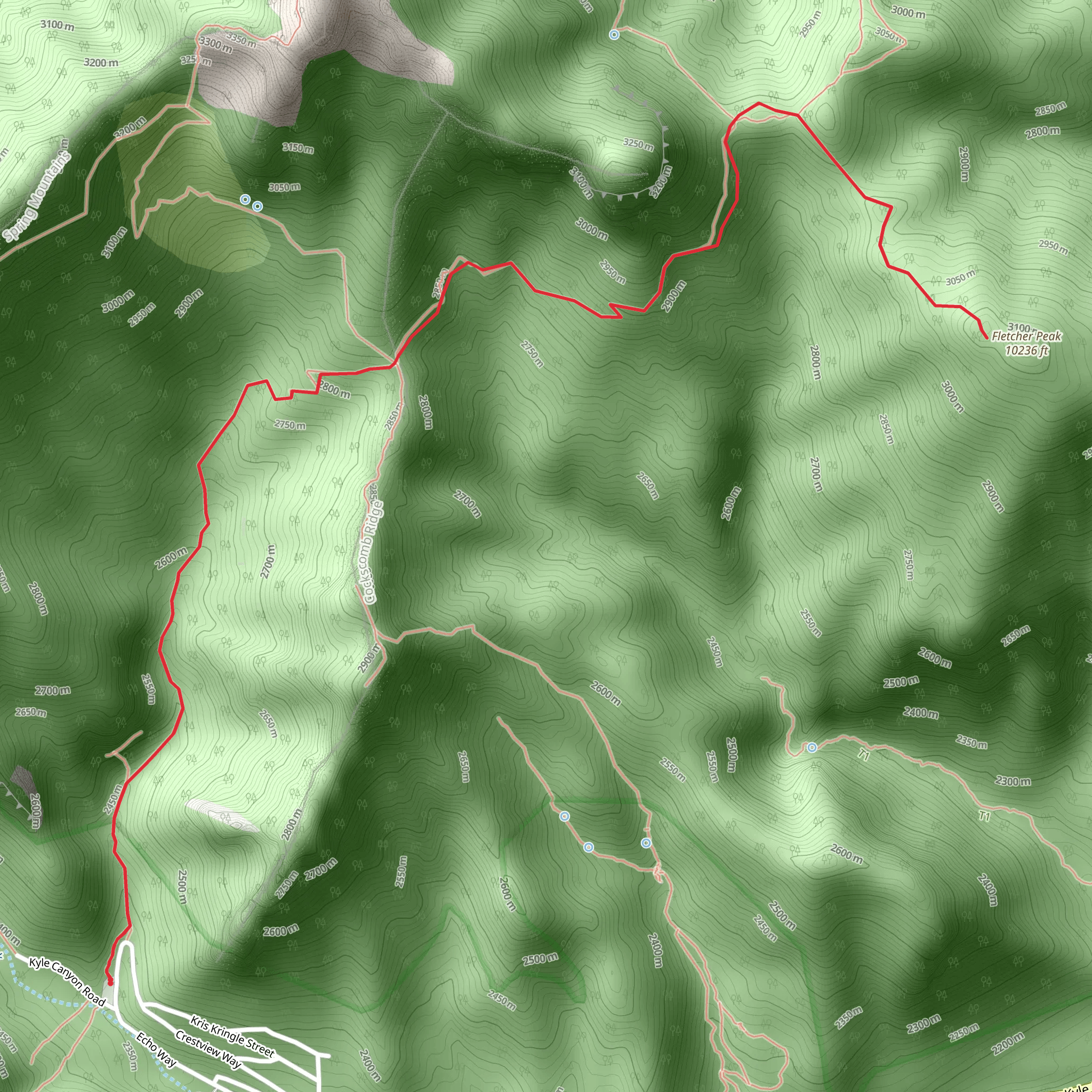 Fletcher Peak via Charleston Peak Trail North mobile static map