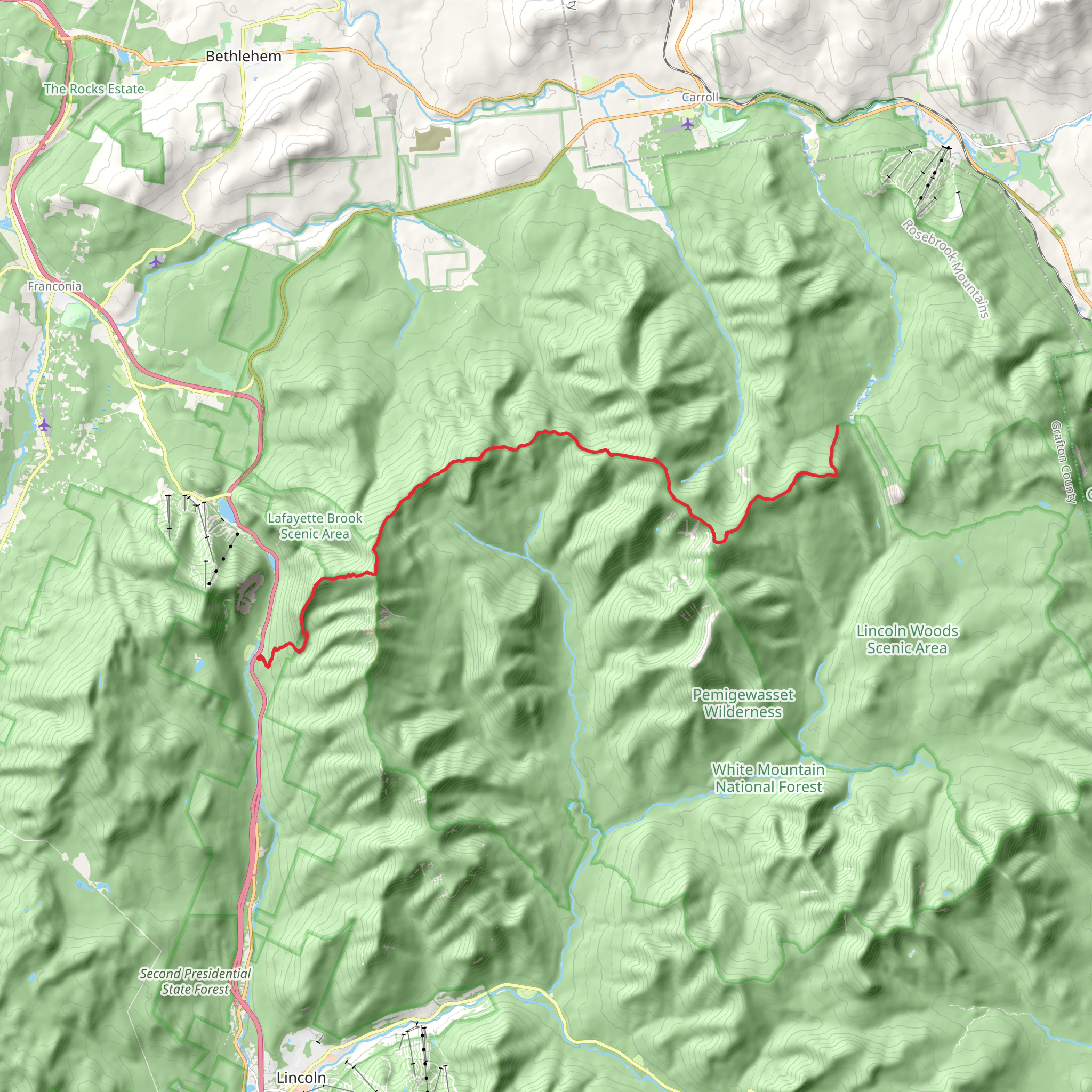 Mount Lafayette to Mount Garfield to South Twin Mountain to Mount Zealand mobile static map