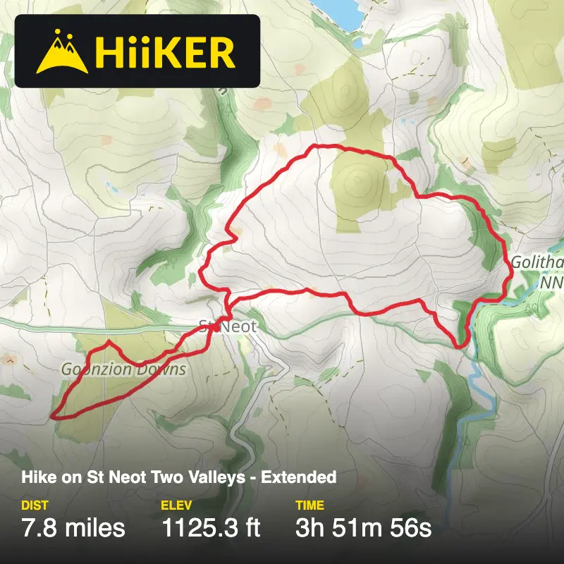 A map preview of the recording Hike on St Neot Two Valleys - Extended.