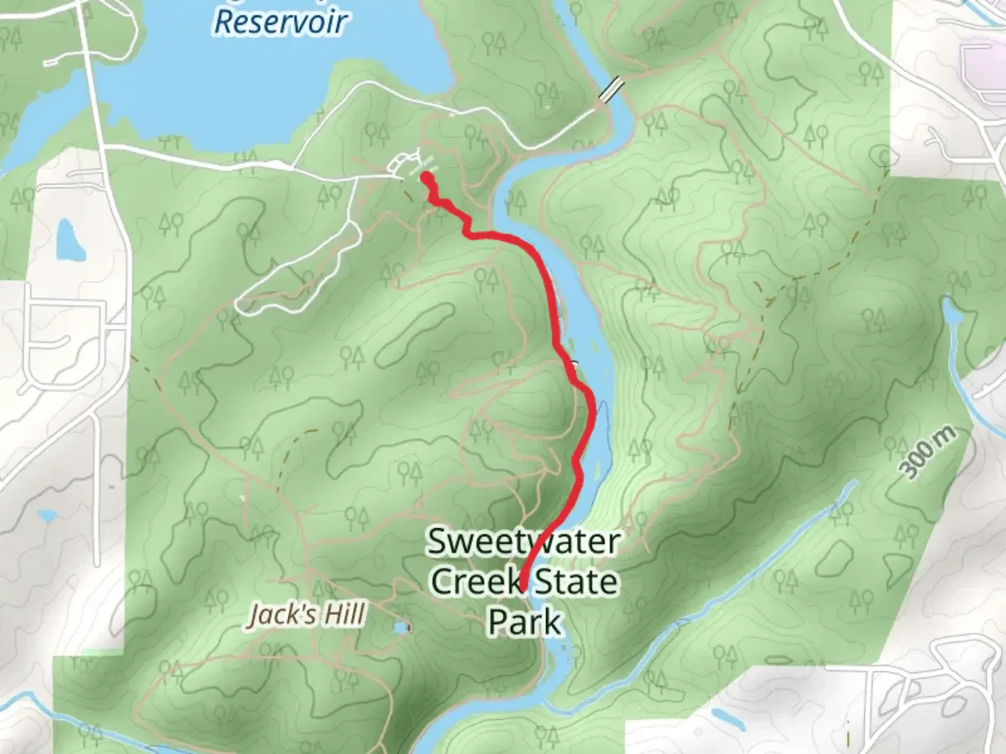 An image depicting the trail Sweetwater Creek - Red Trail and its surrounding area.