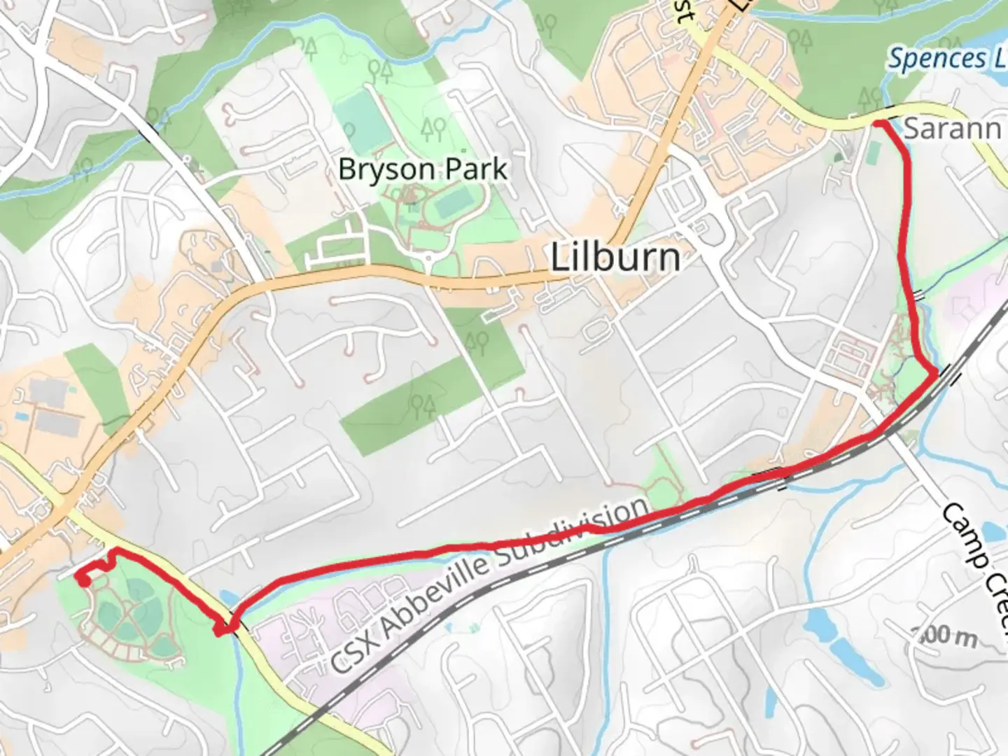 An image depicting the trail Camp Creek Trail and its surrounding area.