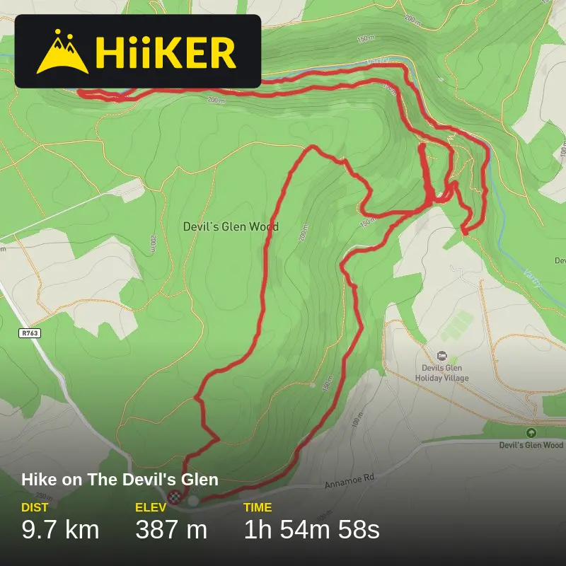 A map preview of the recording Hike on The Devil's Glen.