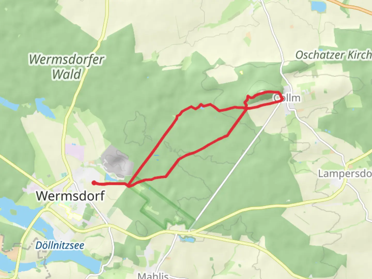 An image depicting the trail Silbersee and Collmberg Loop and its surrounding area.