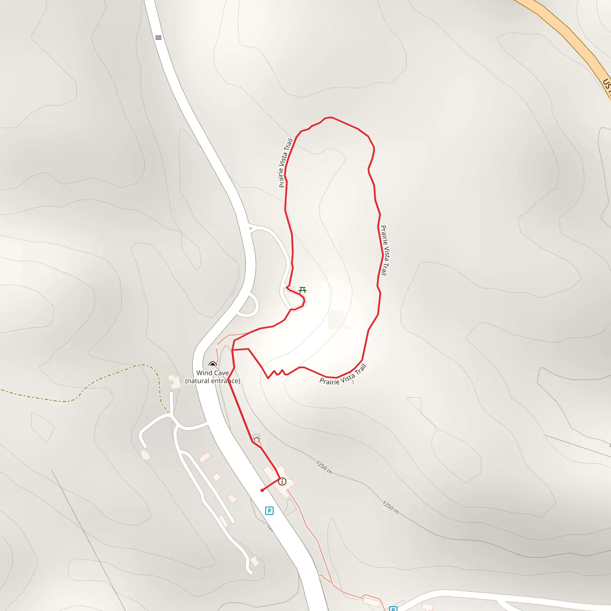 Prairie Vista Loop Trail - Wind Cave Visitor Center mobile static map