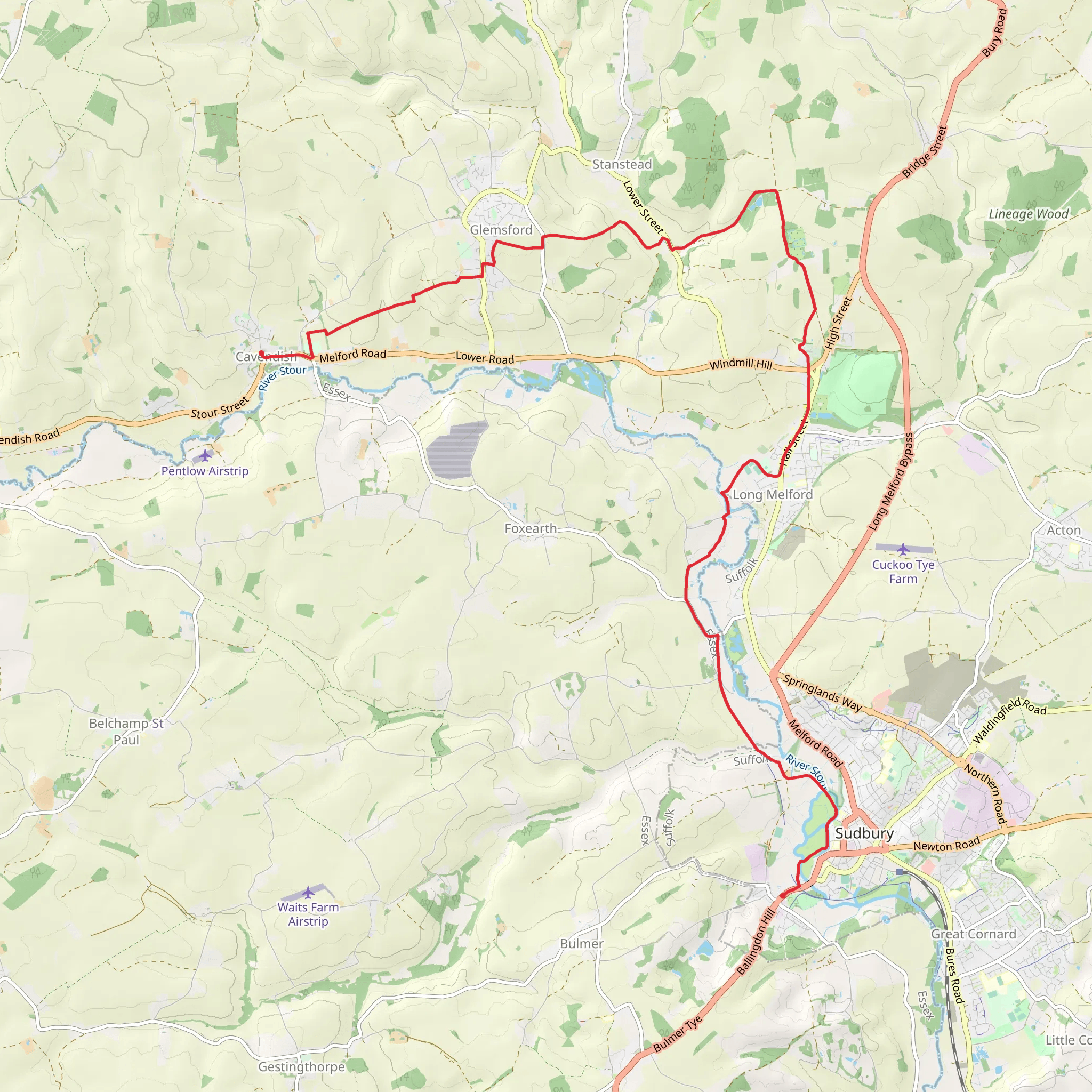 Cavendish to Sudbury Walk mobile static map