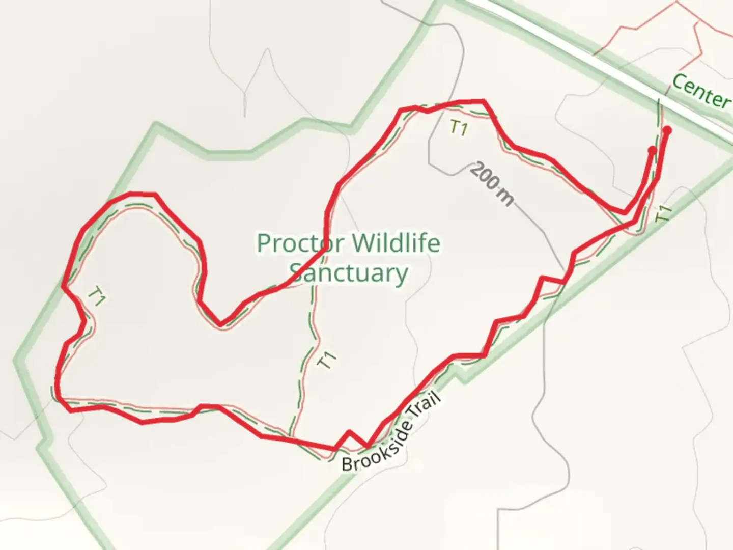 An image depicting the trail Proctor Wildlife Sanctuary Loop and its surrounding area.