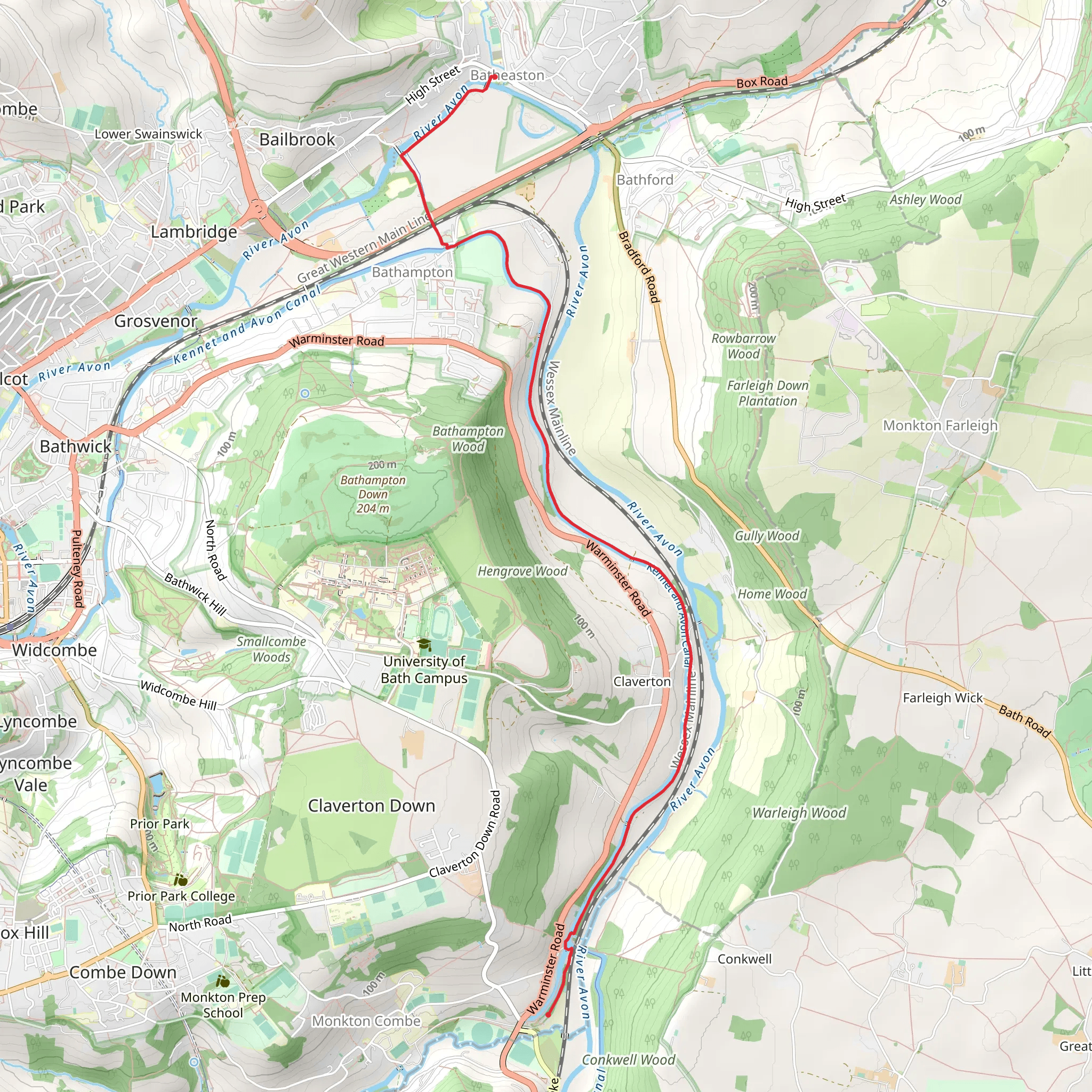Batheaston to Brassknocker Basin mobile static map