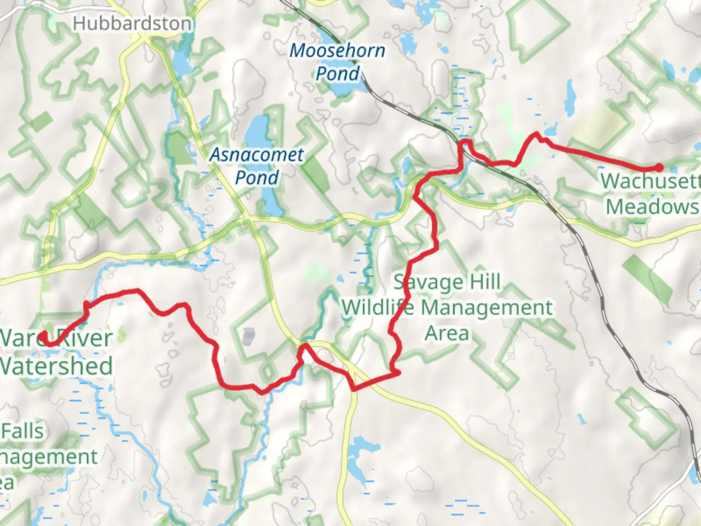 An image depicting the trail Savage Hill via Midstate Trail and its surrounding area.