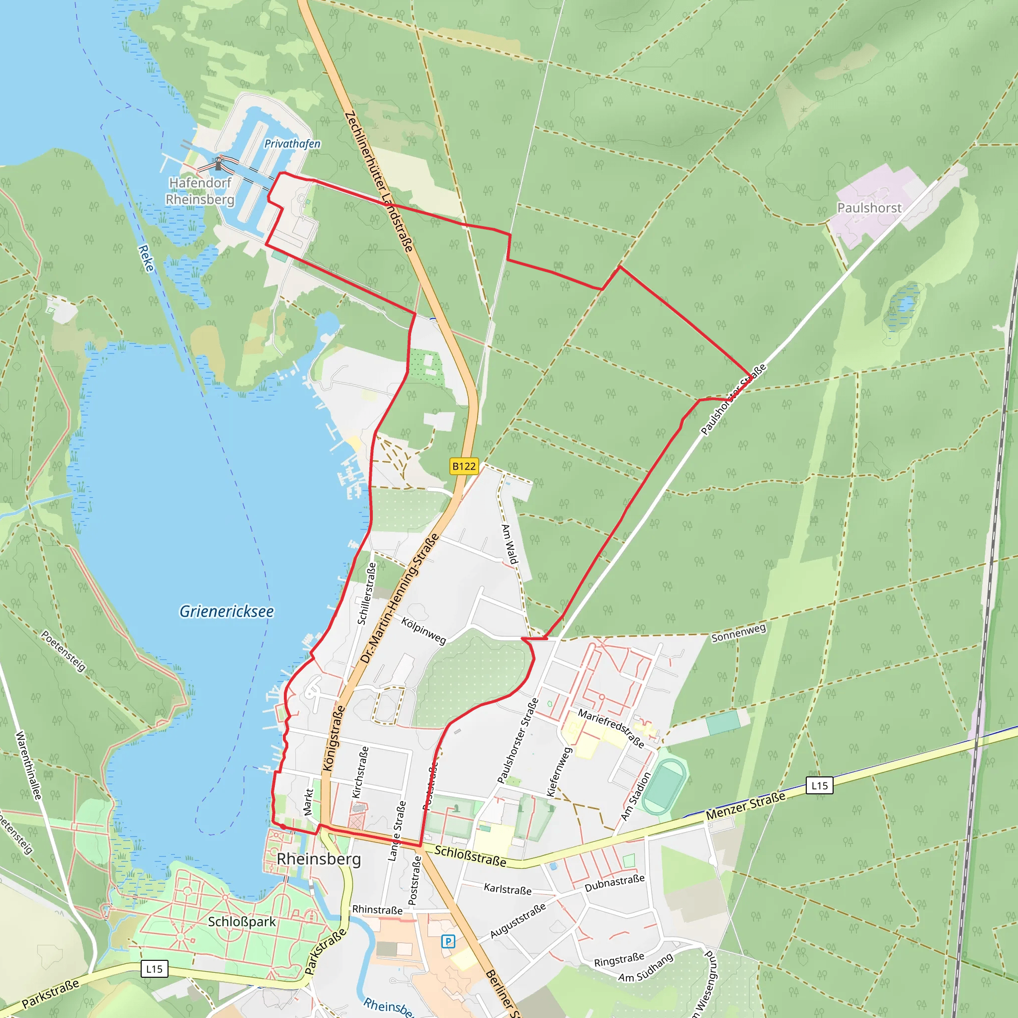 Grienericksee via Uferpromenade mobile static map