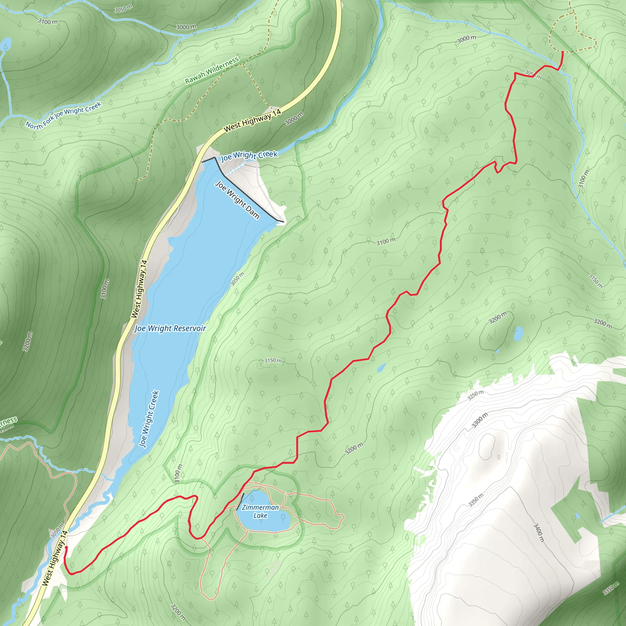 Meadows Trail from Joe Wright Reservoir mobile static map