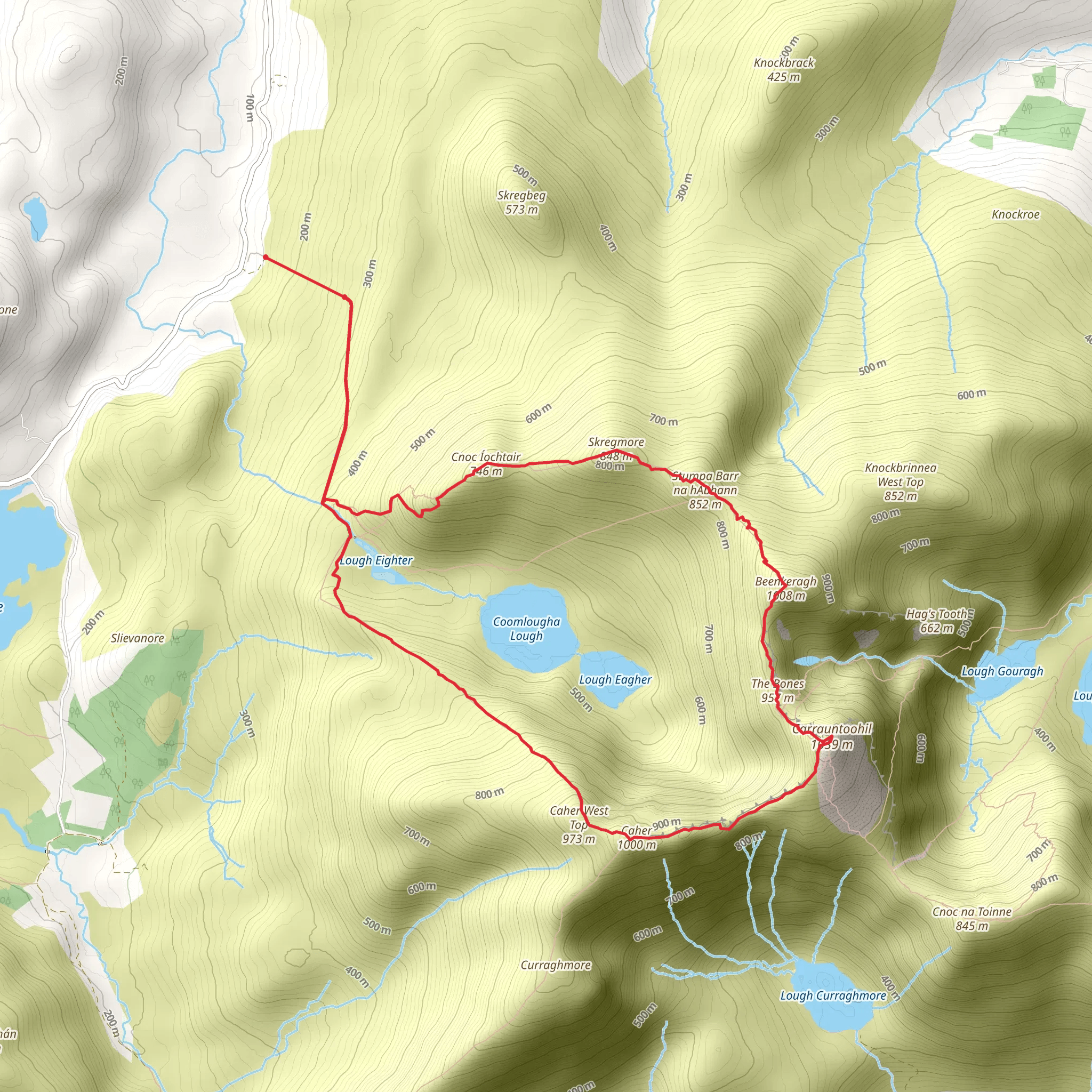 Carrauntoohil via Coomloughra Horseshoe mobile static map