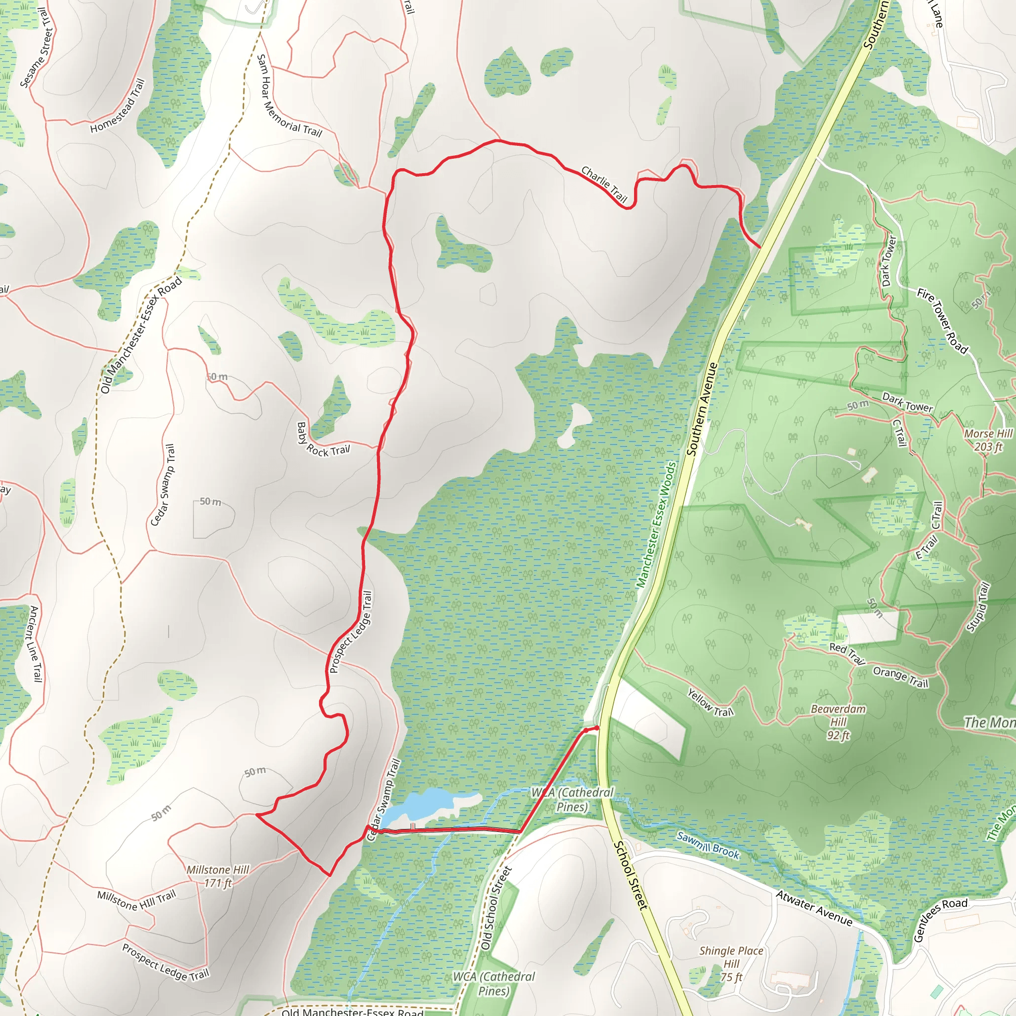 Cedar Swamp Conservation Area - Prospect Ledge Trail mobile static map