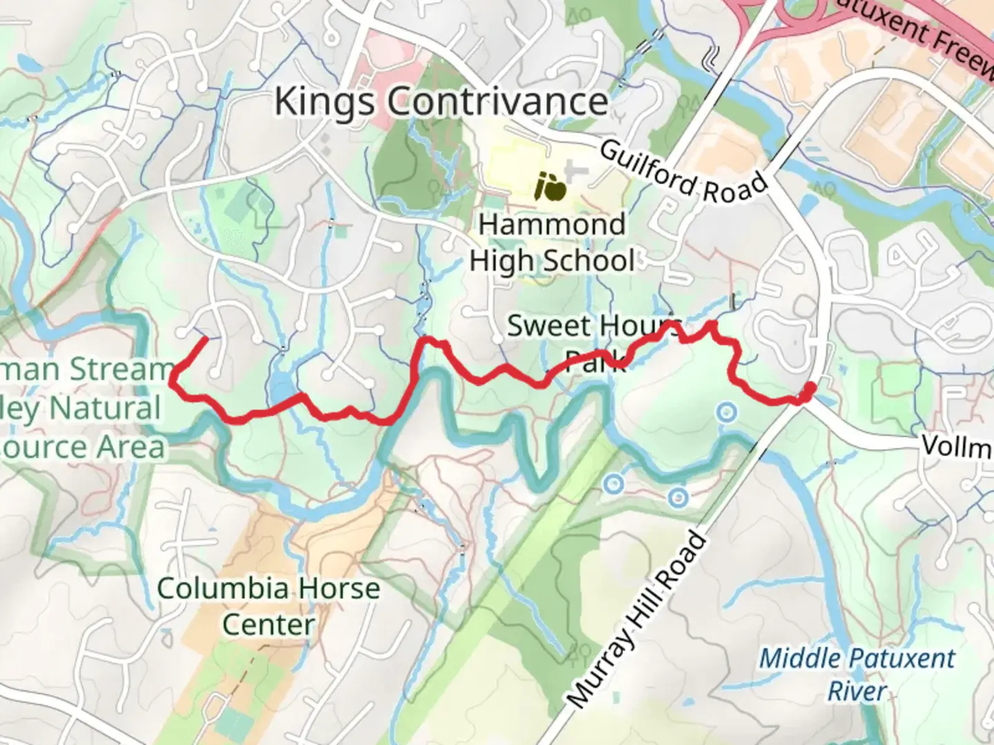 An image depicting the trail Busy Grass Pond and Sweet Hours Park and its surrounding area.