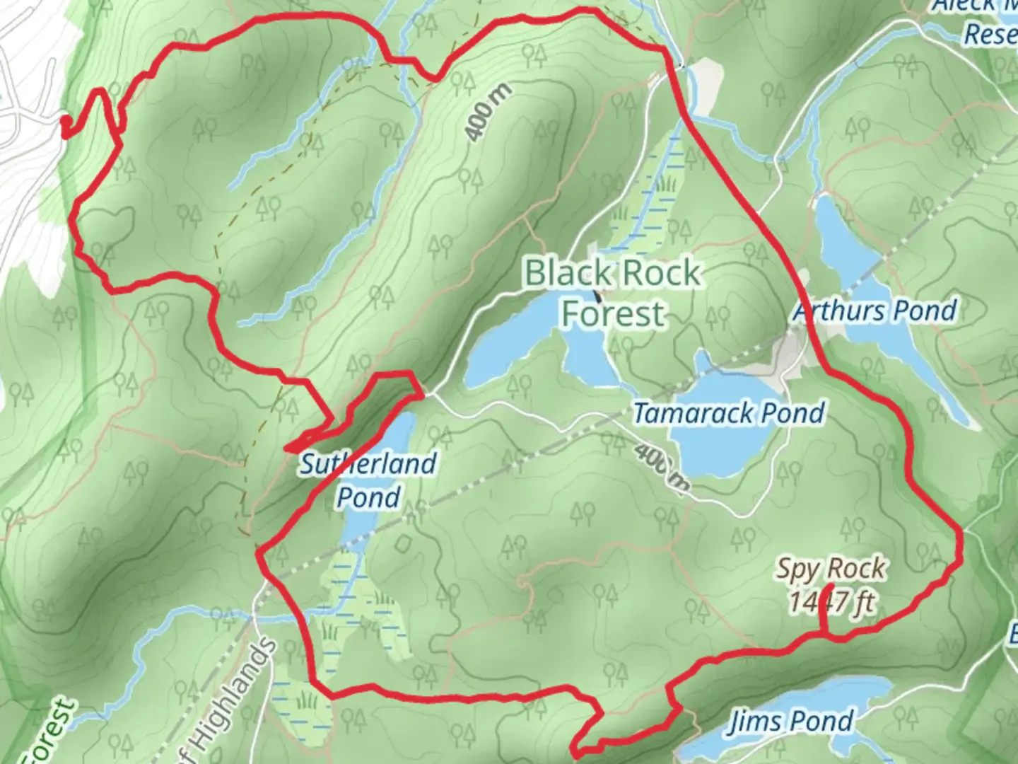An image depicting the trail Sky Rock and Sutherland Road Loop via White Oak Trail and its surrounding area.