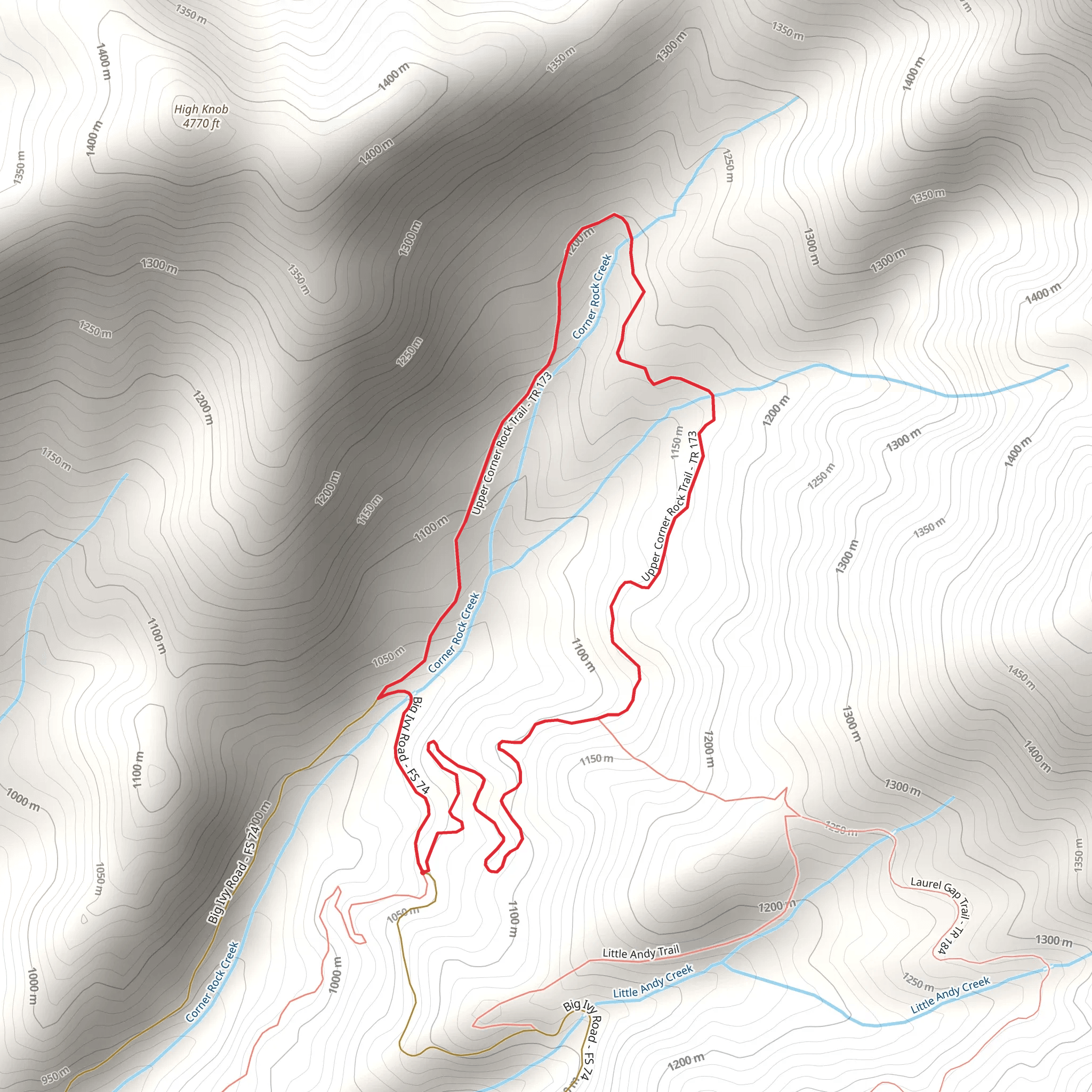 Upper Corner Rock Trail and Big Ivy Road Loop mobile static map