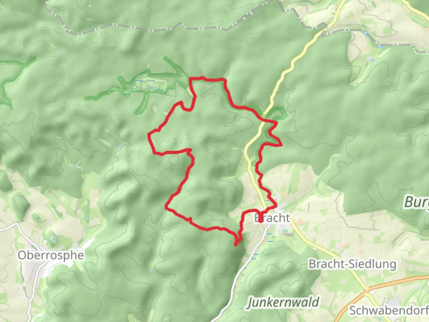 An image depicting the trail Bracht Loop via Burgwald and its surrounding area.