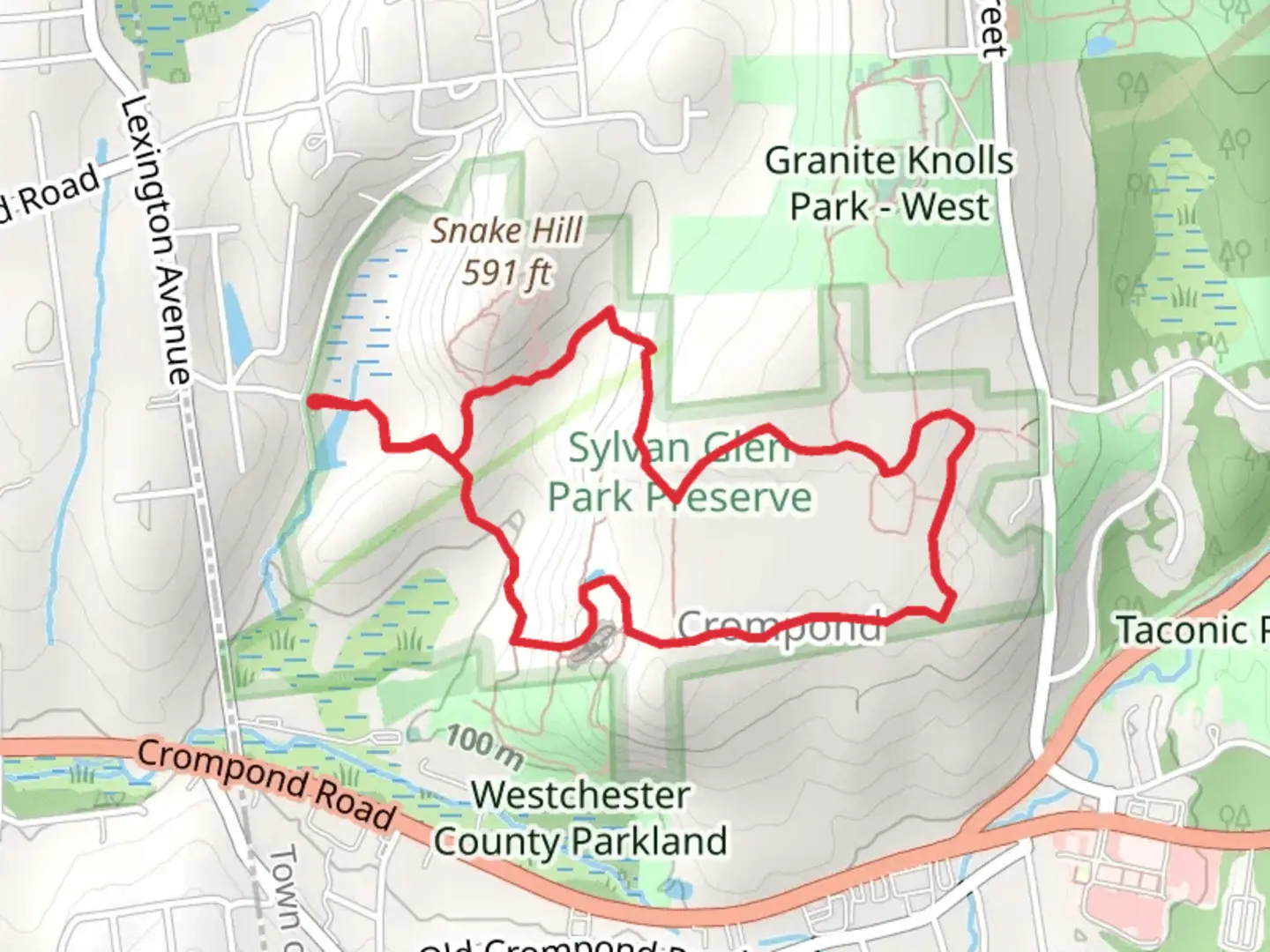 An image depicting the trail Sylvan Glen Park Preserve Loop Trail and its surrounding area.