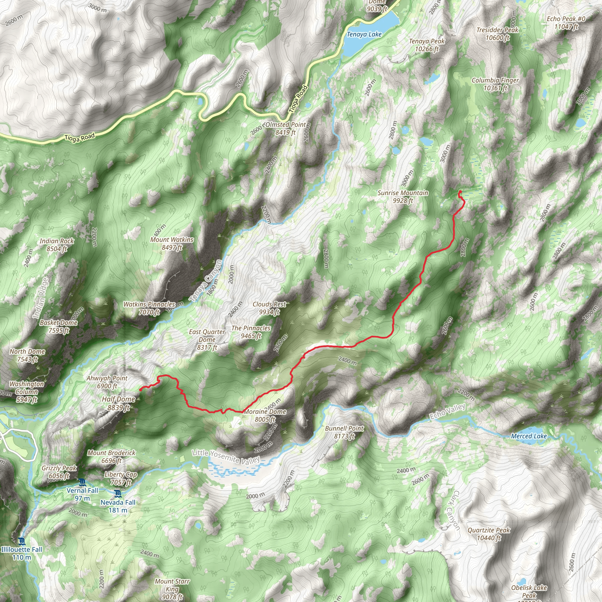 Half Dome Base via Sunrise High Sierra Camp mobile static map
