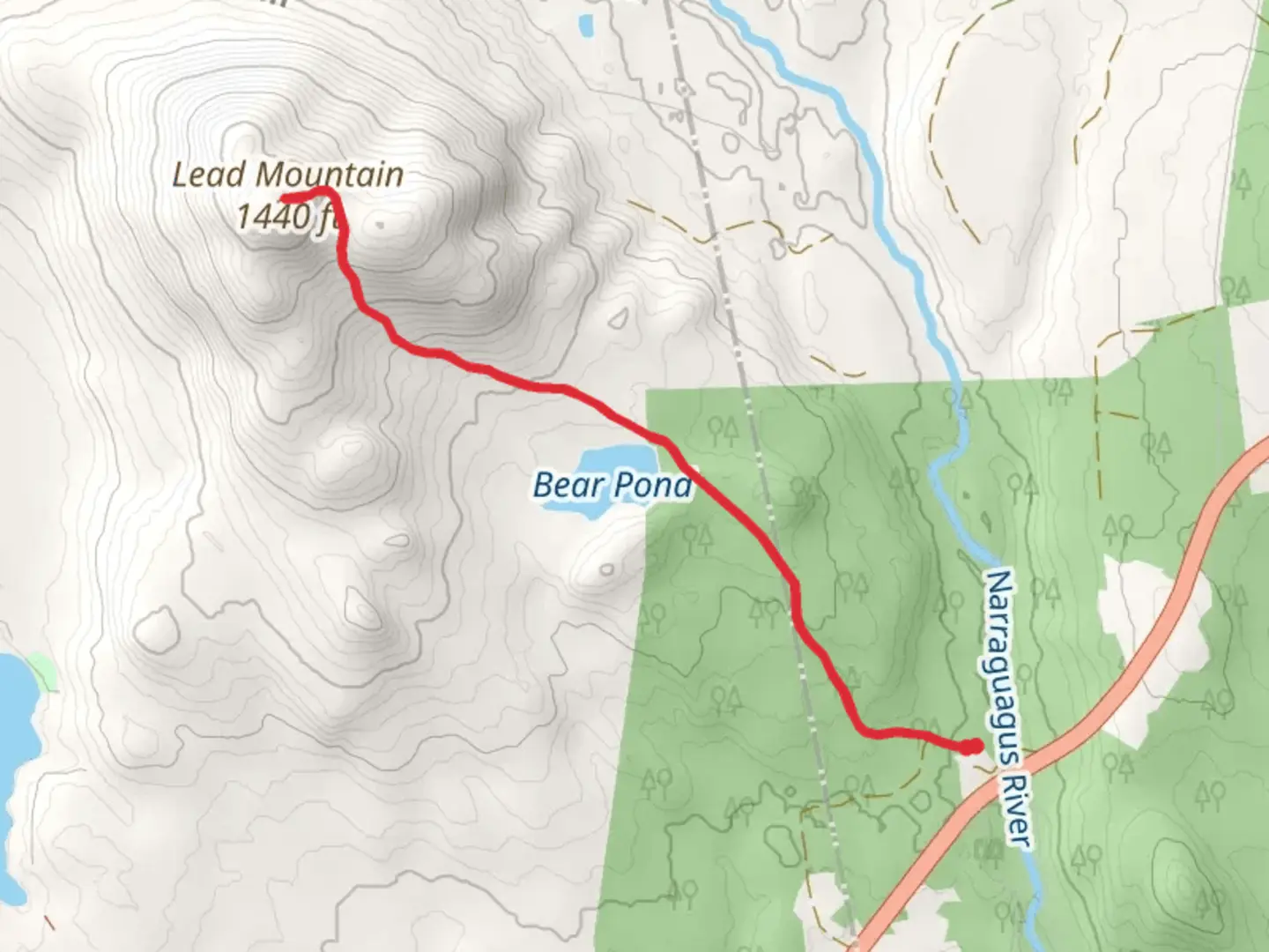 An image depicting the trail Bear Pond and Lead Mountain and its surrounding area.
