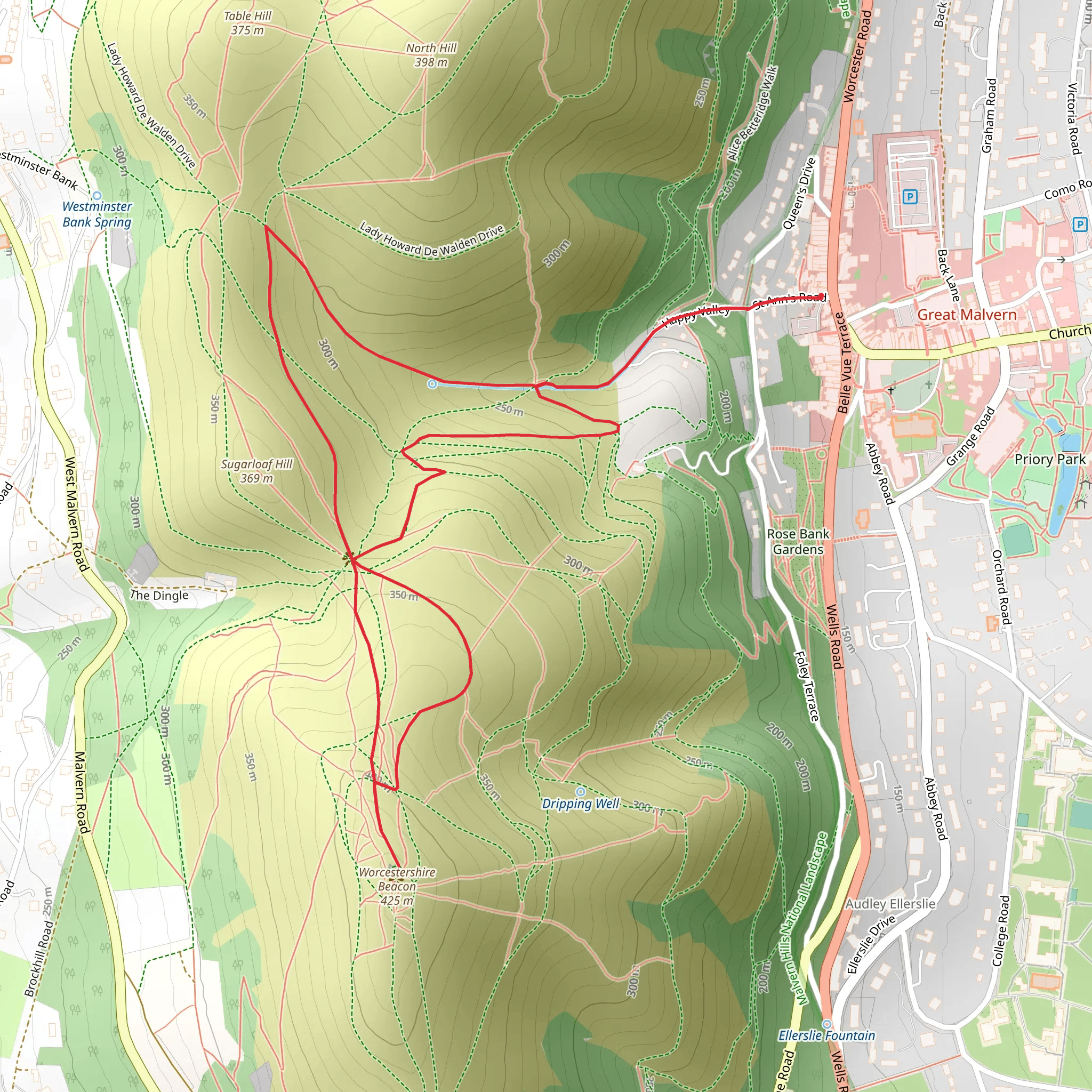 Worcestershire Beacon via W Way mobile static map