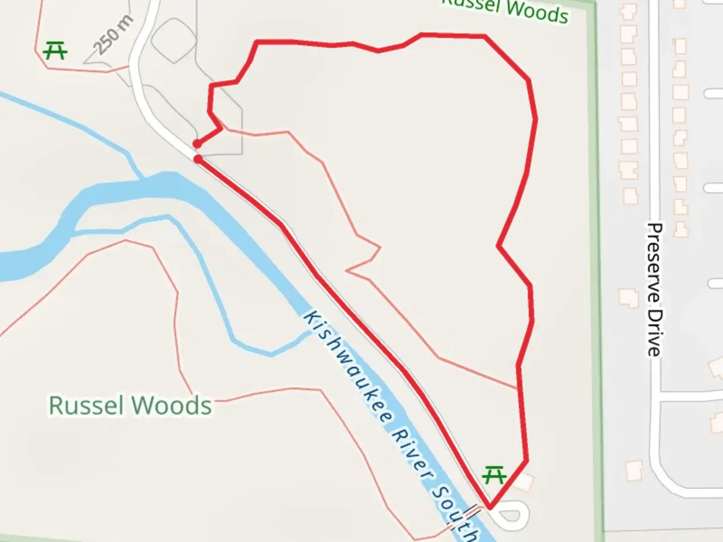 An image depicting the trail Kishwaukee River South Branch Side Loop and its surrounding area.