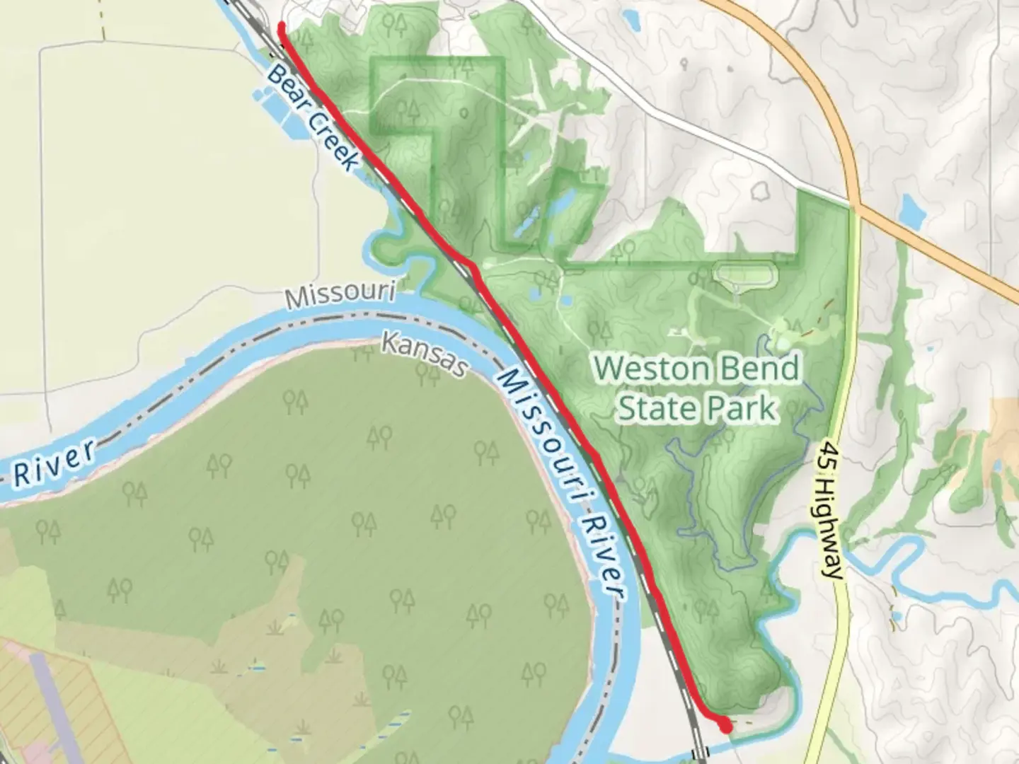 An image depicting the trail Weston Bluffs Trail and its surrounding area.