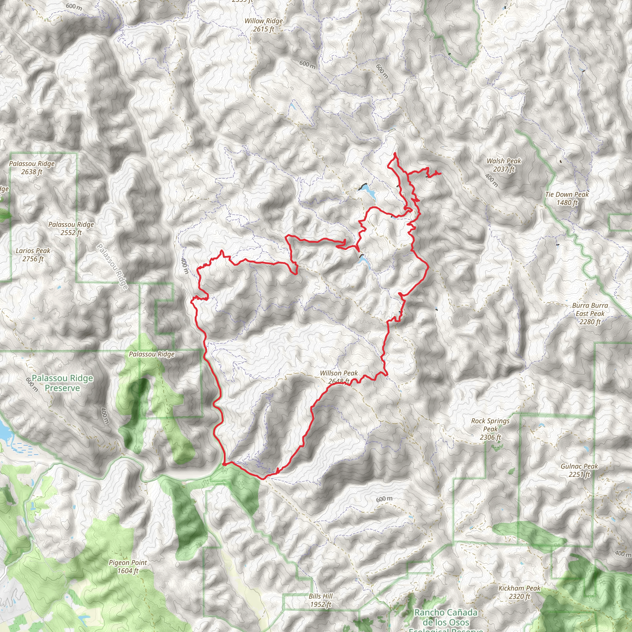 Wilson Peak Loop via Pacheco Falls Trail and Hunting Hollow mobile static map