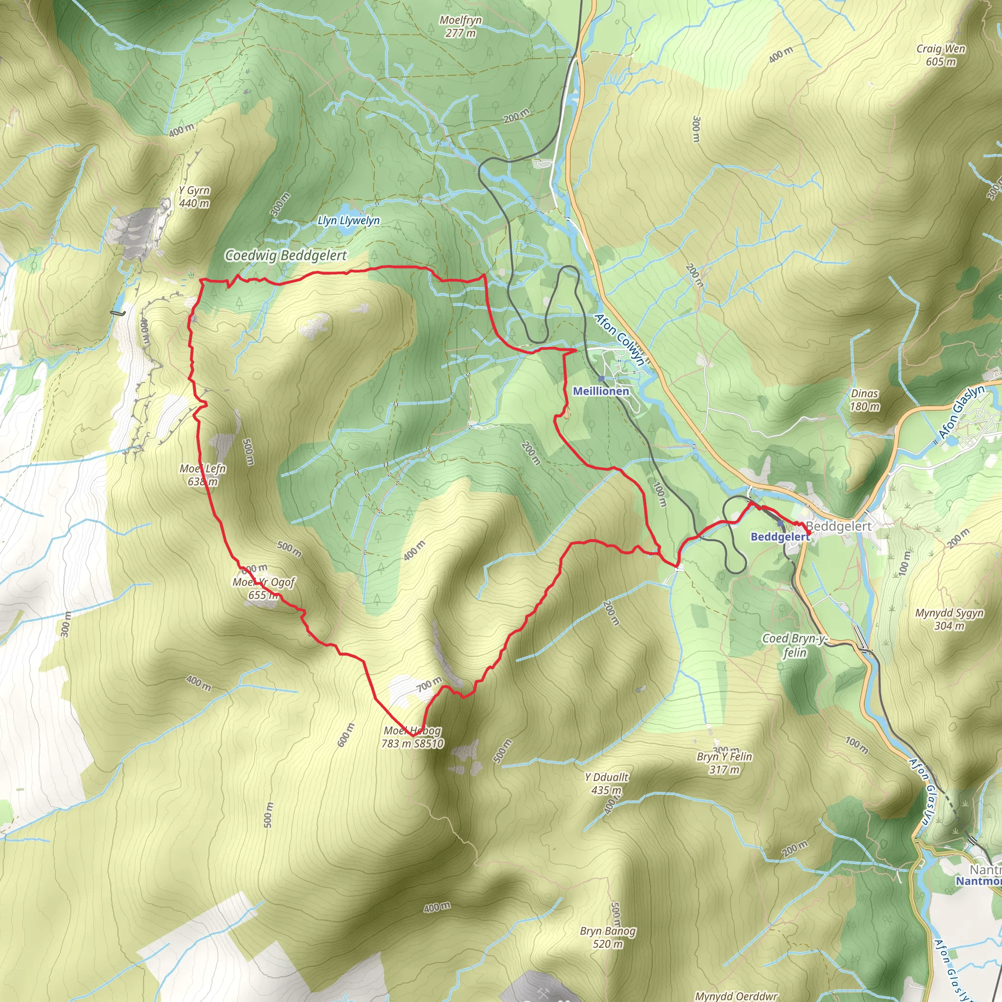 Beddgelert - Moel Hebog - Meol yr Ogof and Moel Lefn mobile static map