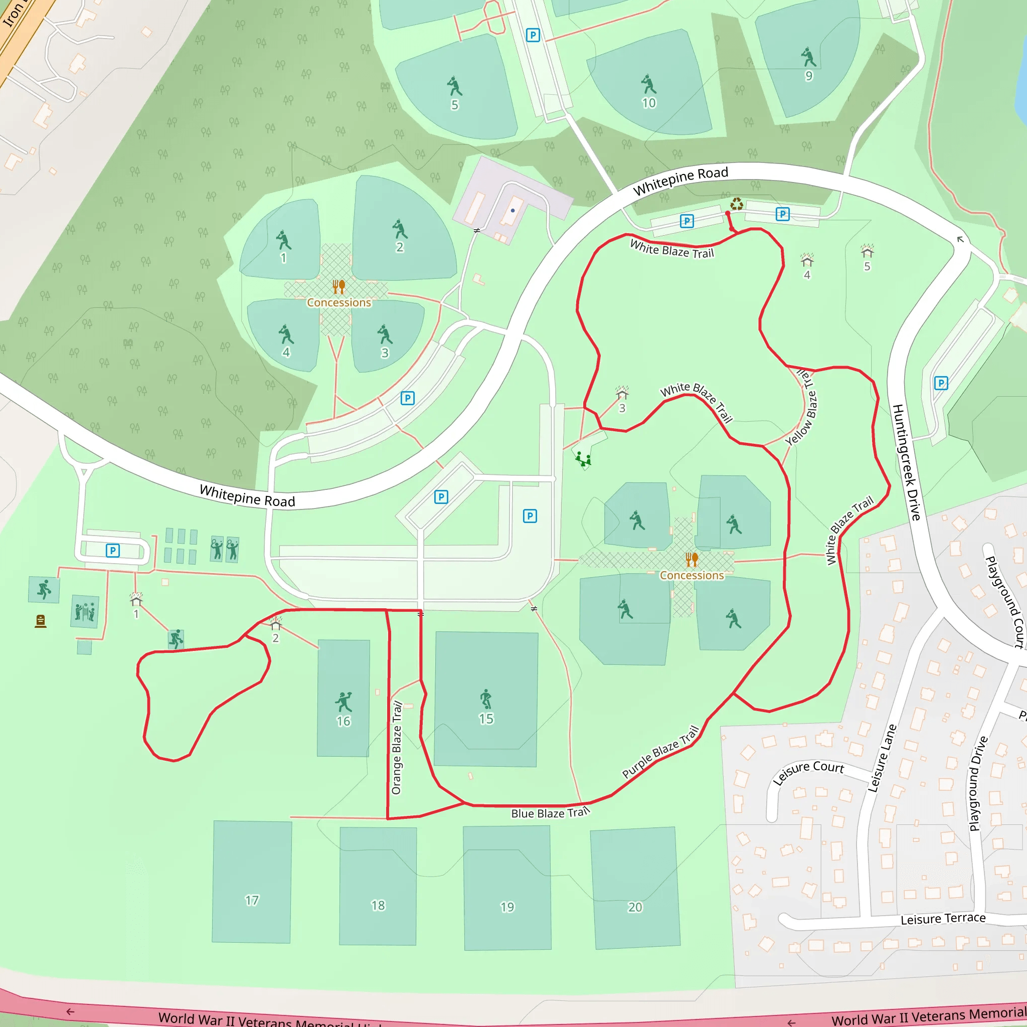 White, Blue, Orange and Purple Blaze Loop Trail mobile static map