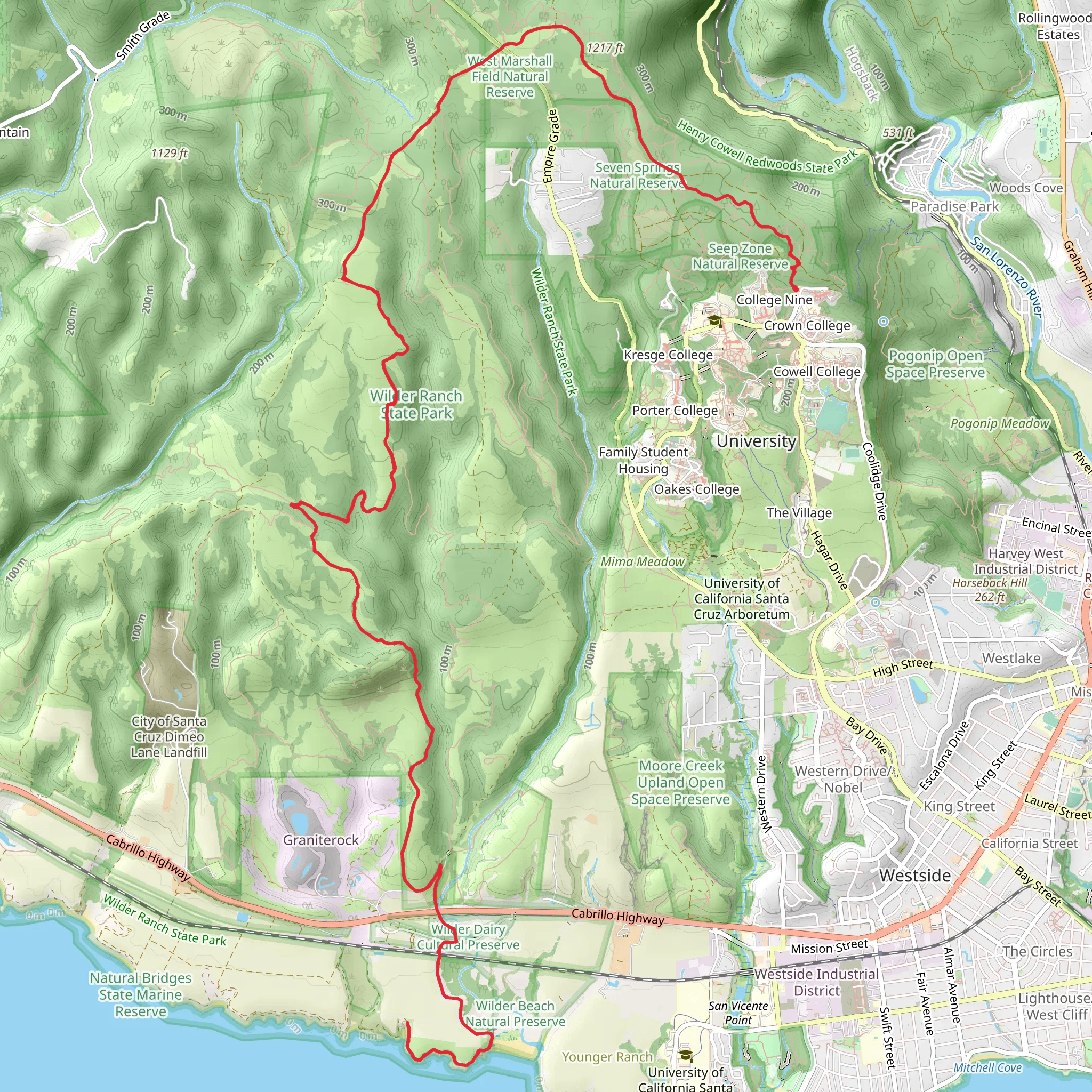 Chinquapin, Eucalyptus Loop and Old Cove Landing Trail mobile static map