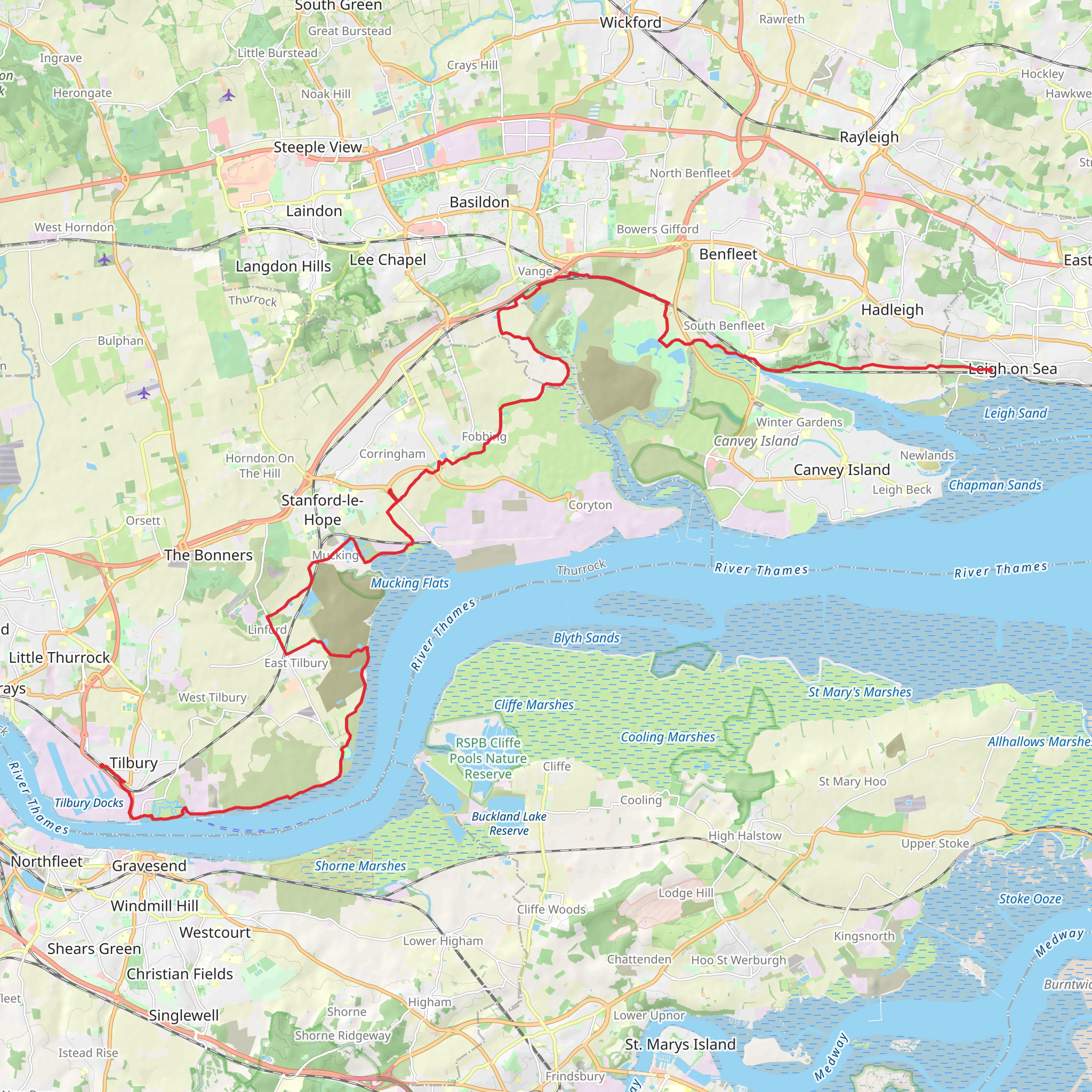 Tilbury to Leigh - On - Sea Walk mobile static map