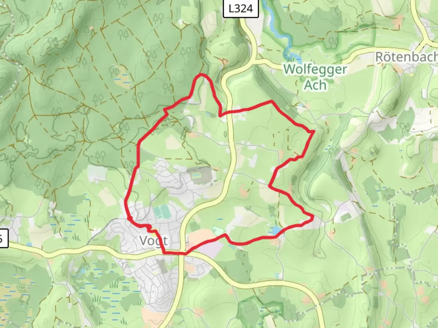 An image depicting the trail Waldeck - Vogt and Vogter Sonnenweg and its surrounding area.