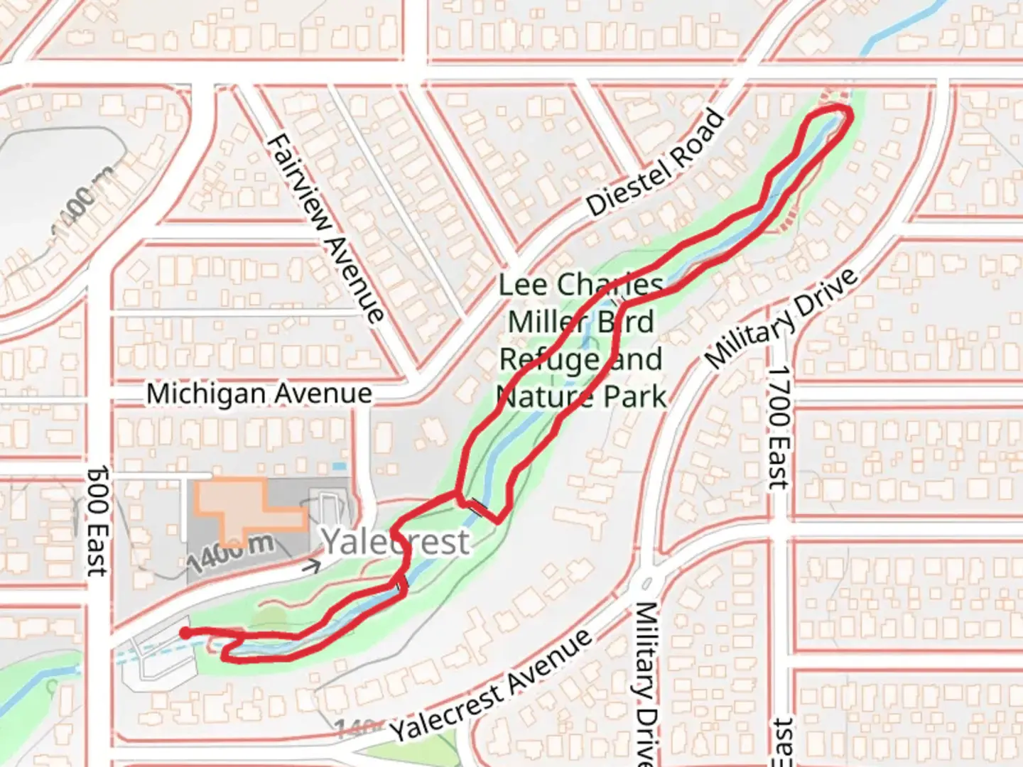 An image depicting the trail Lee Charles Miller Bird Refuge and Nature Park Loop and its surrounding area.