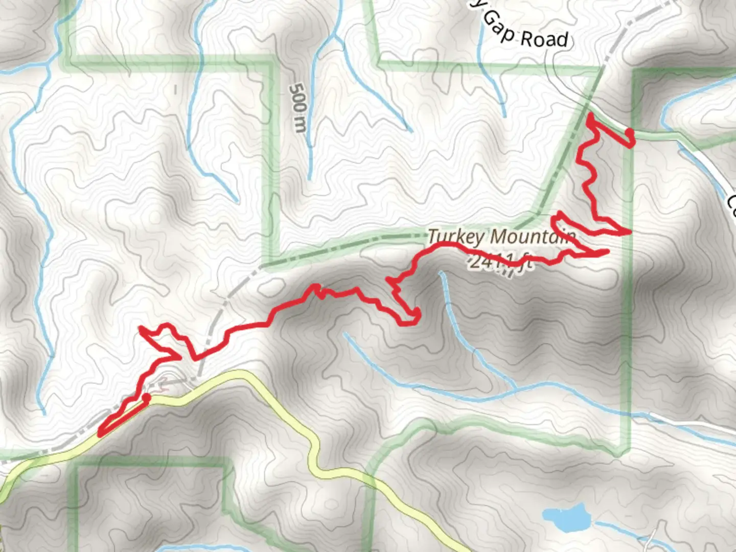 An image depicting the trail Pinhoti Trail from Conasauga Road and its surrounding area.