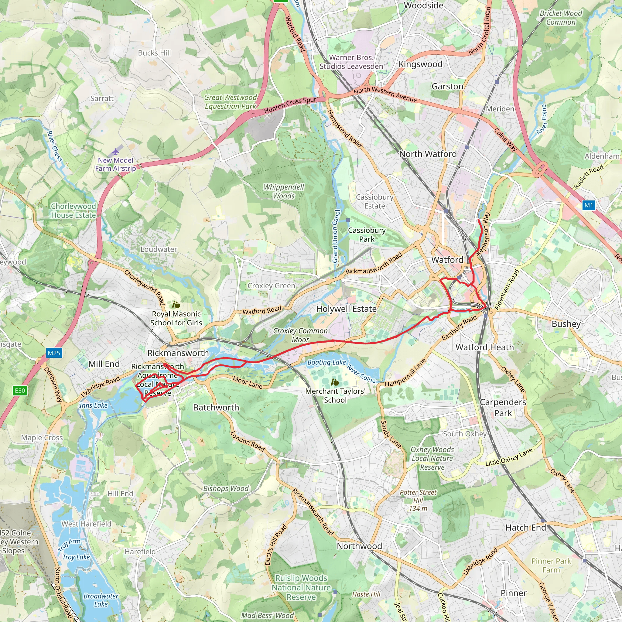 Croxley Lake, Broadacres Lake and Oxhey Dell Walk mobile static map