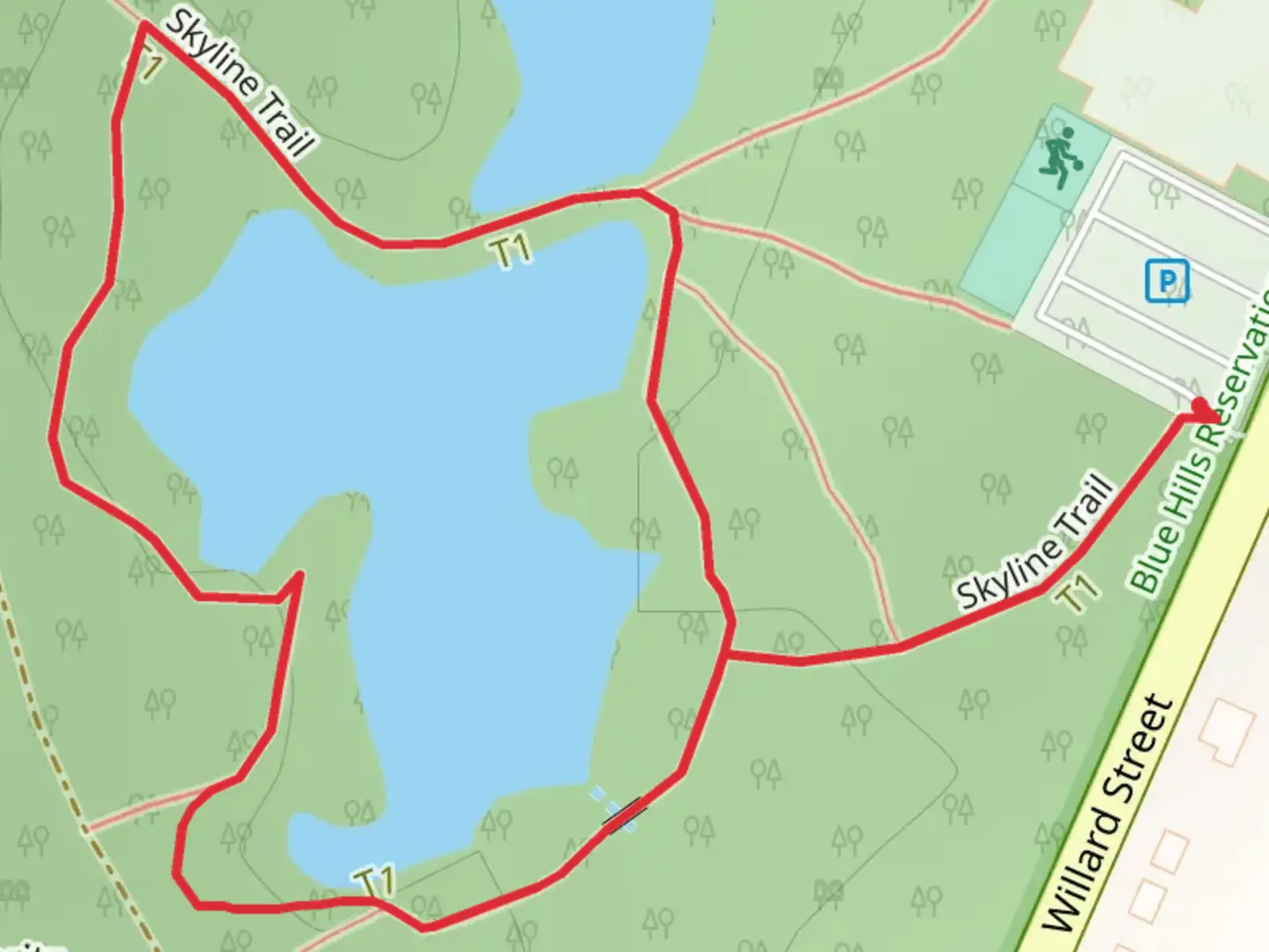 An image depicting the trail Saint Moritz Pond Loop Trail and its surrounding area.