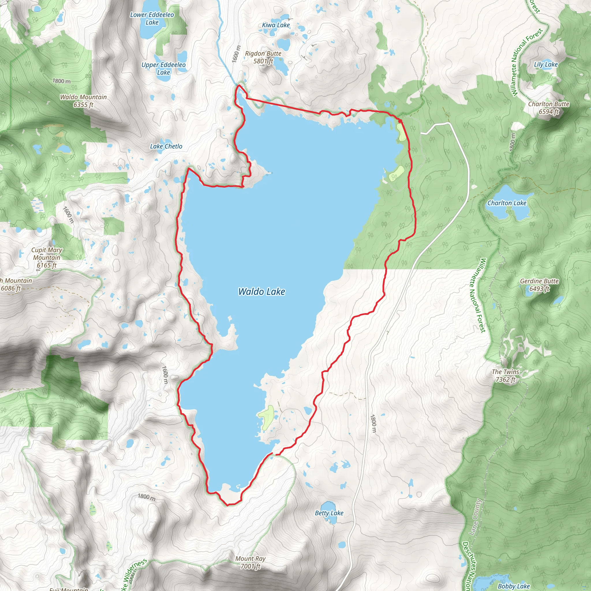 Jim Weaver Loop - Waldo Lake Trail mobile static map