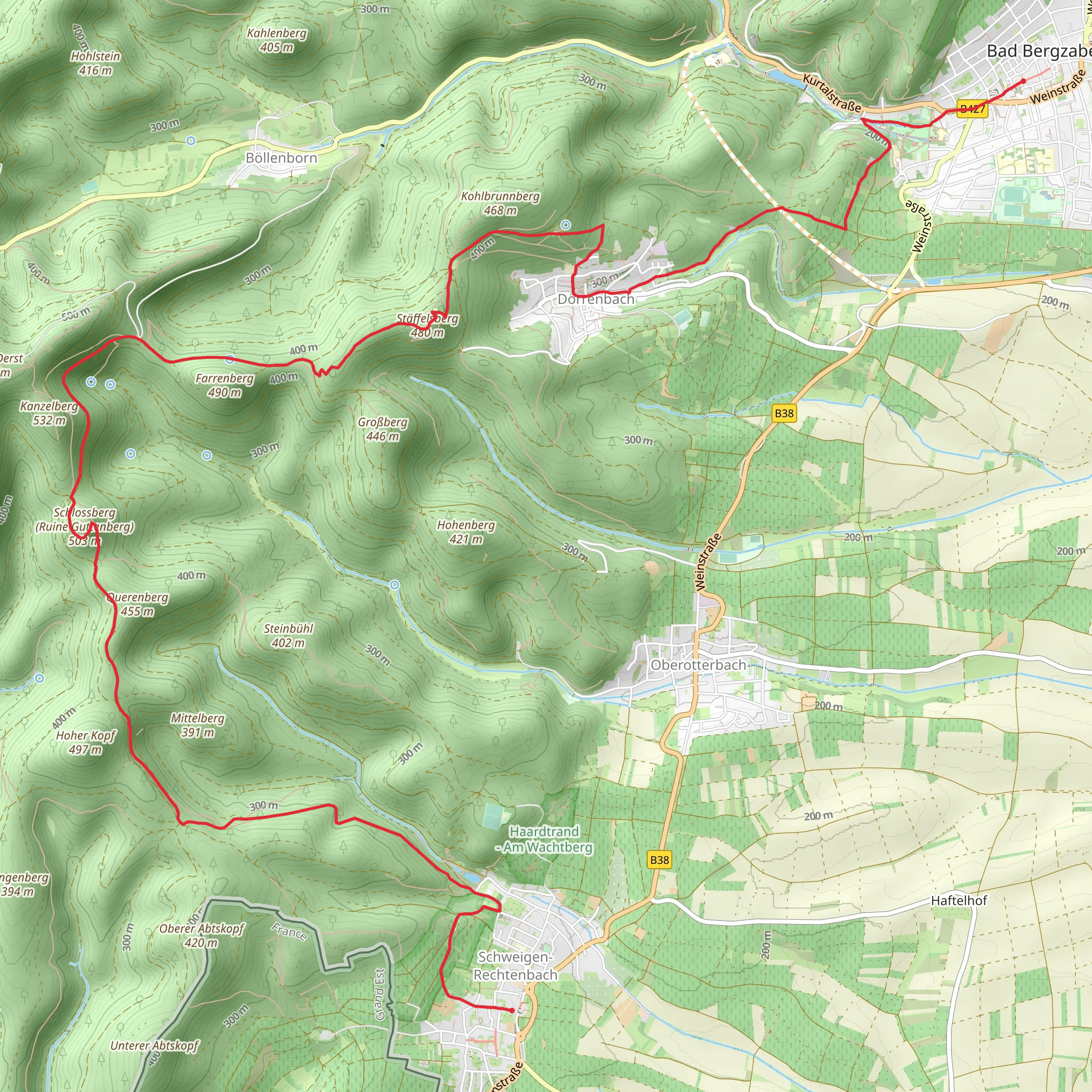 Bad Bergzabern to Schweigen-Rechtenbach via Saar Pfalz Weg mobile static map