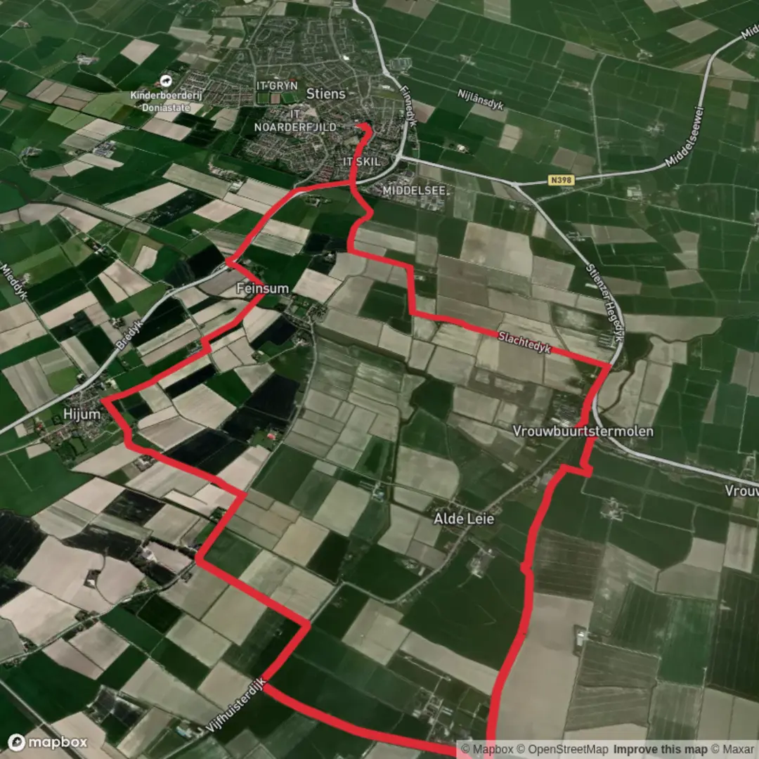 An image depicting the trail Slagdijksterpolder, Monnikebildtdijk and Monnikebilatslaan Loop and its surrounding area.