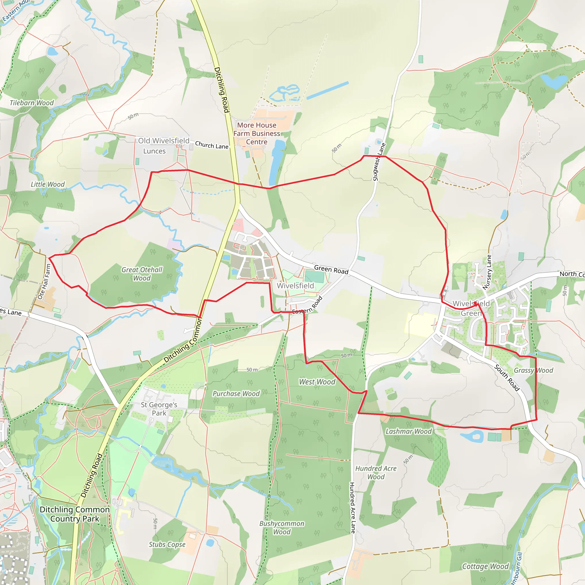 Lashmar Wood and Great Otehall Wood Loop mobile static map