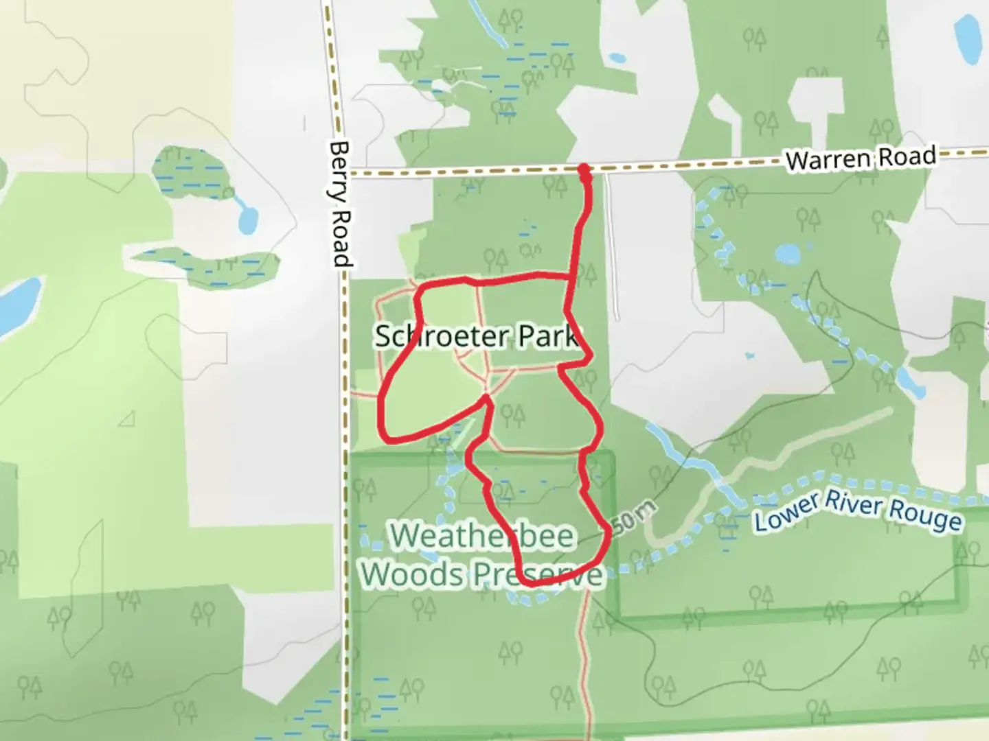 An image depicting the trail Schroeter Park Loop and its surrounding area.