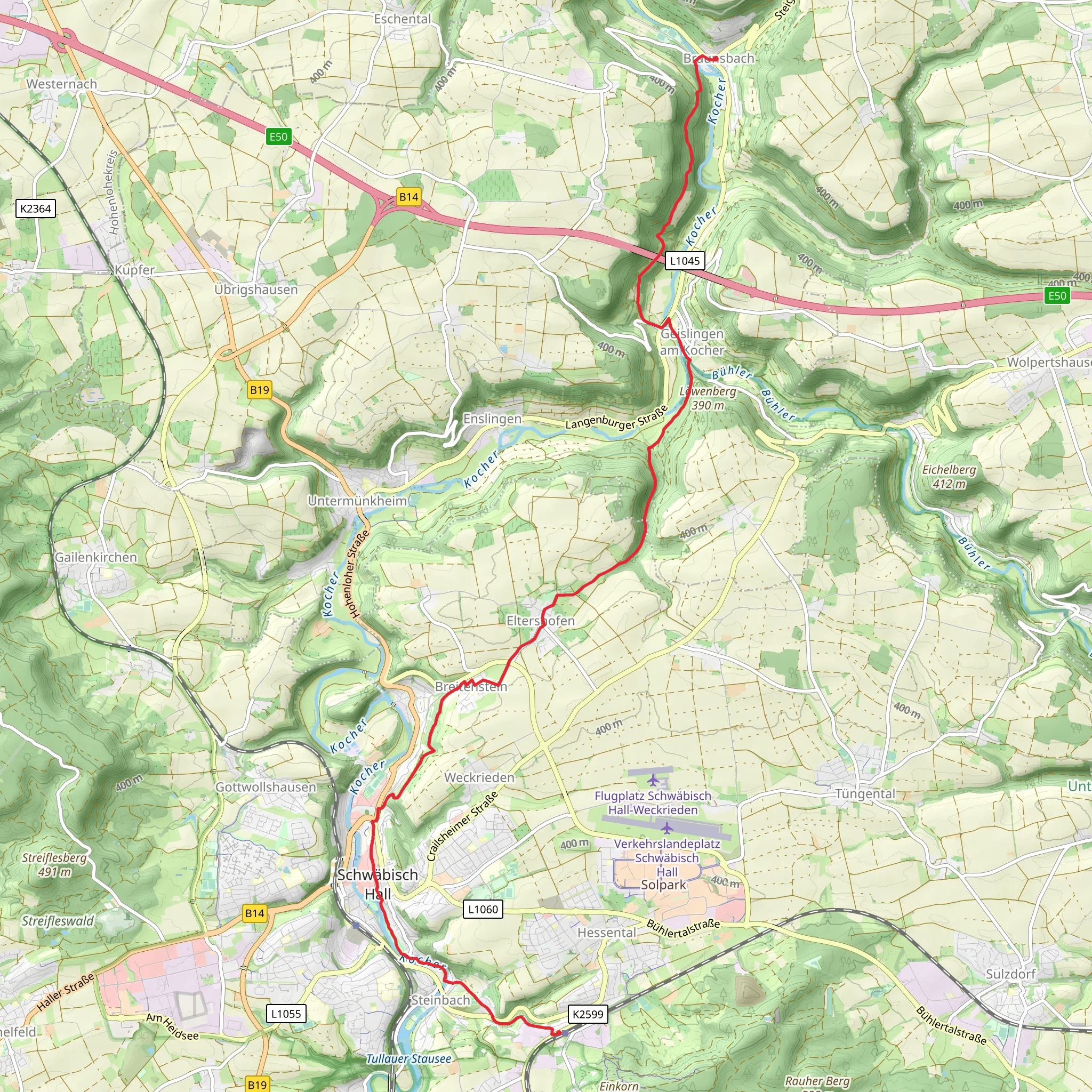 Burgbretzingen to Braunsbach Walk mobile static map
