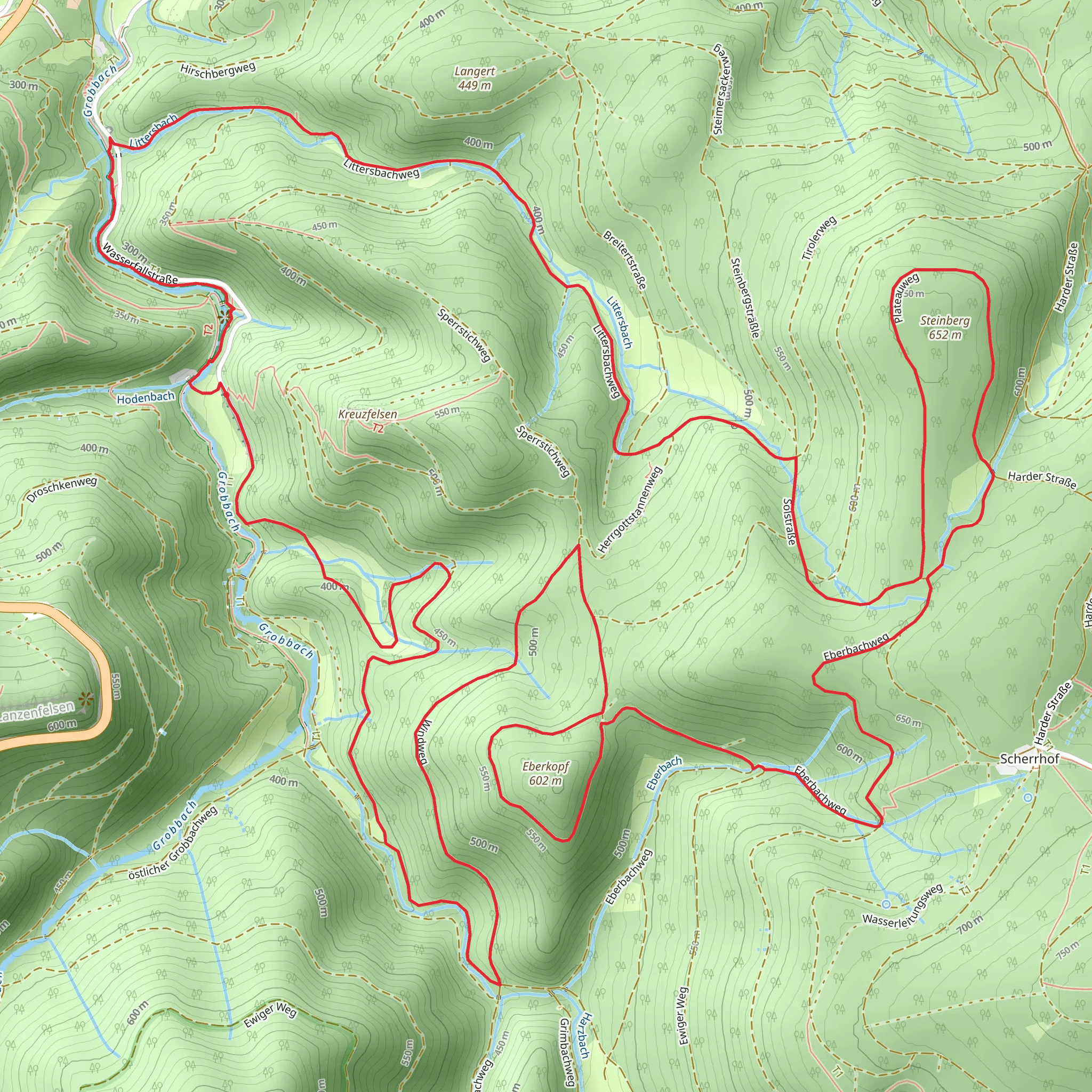 Eberkopf to Steinberg and Geroldsauer Wasserfall Loop mobile static map