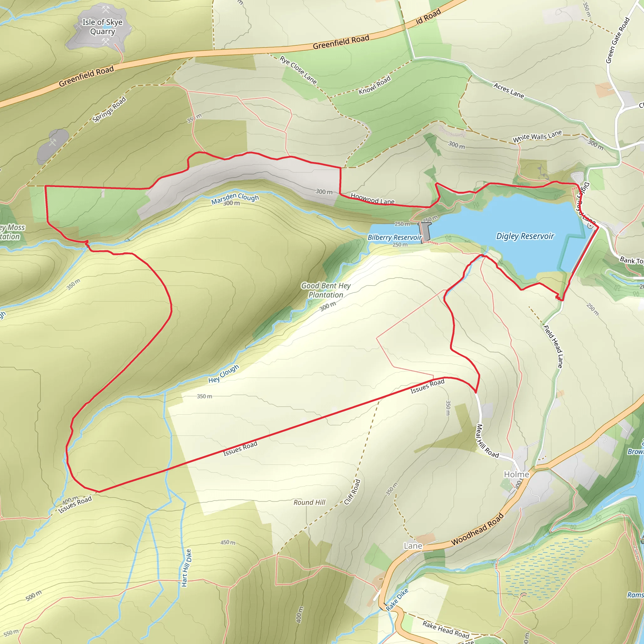Digley reservoir and Good Bent Hey Plantation Loop mobile static map