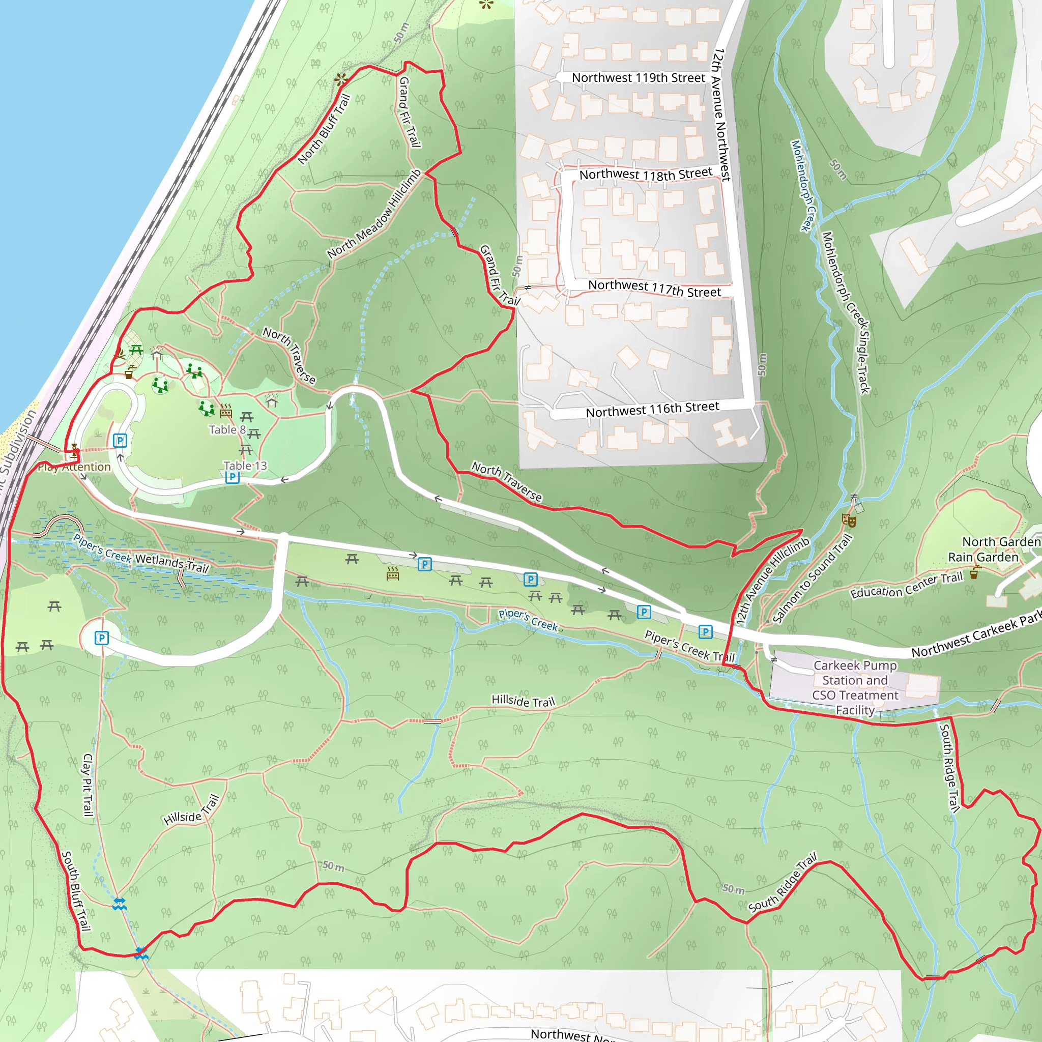 South Bluff, Piper's Creek and North Bluff Loop Trail mobile static map