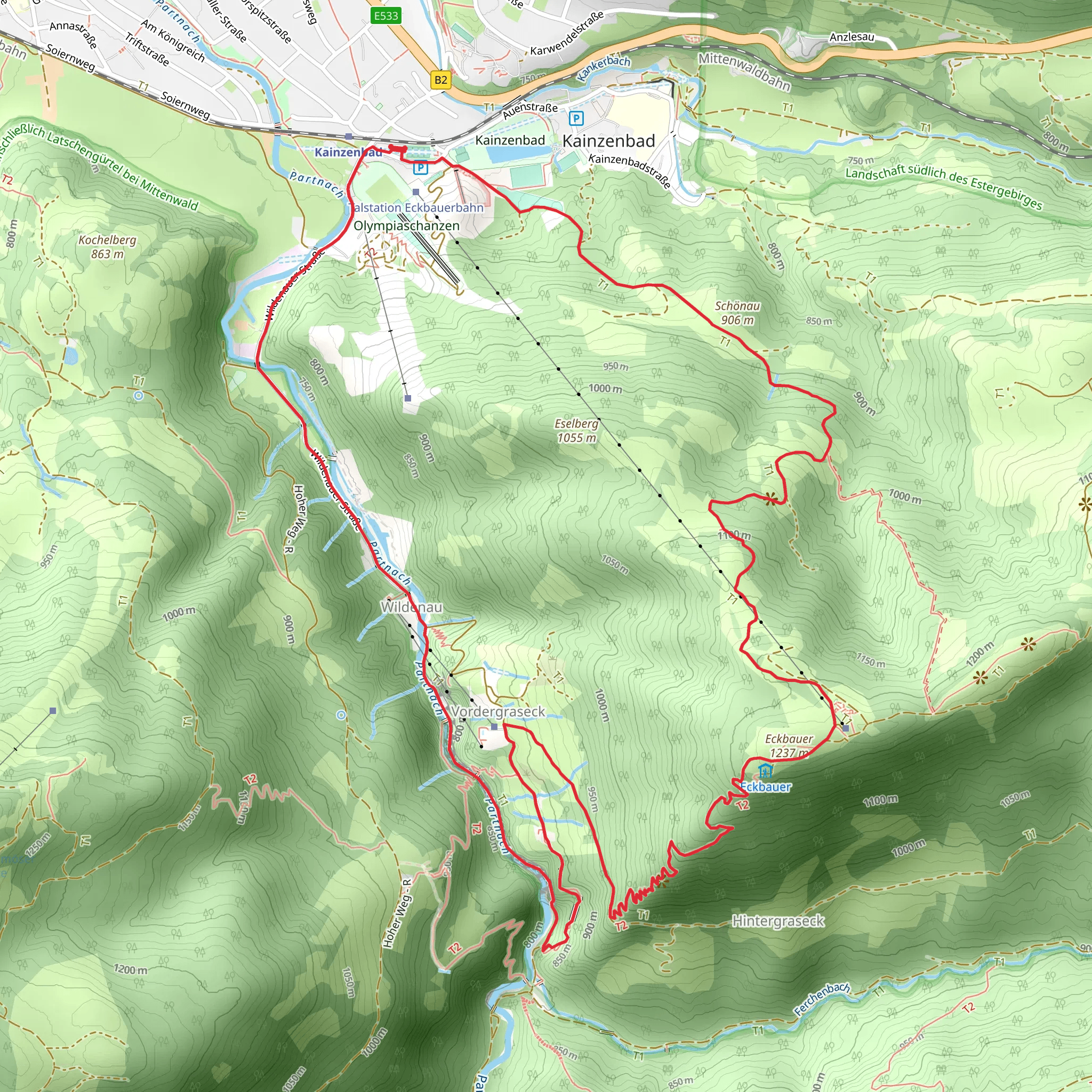 Partnach and Wegenetz der Gemeinde Garmisch-Partenkirchen mobile static map